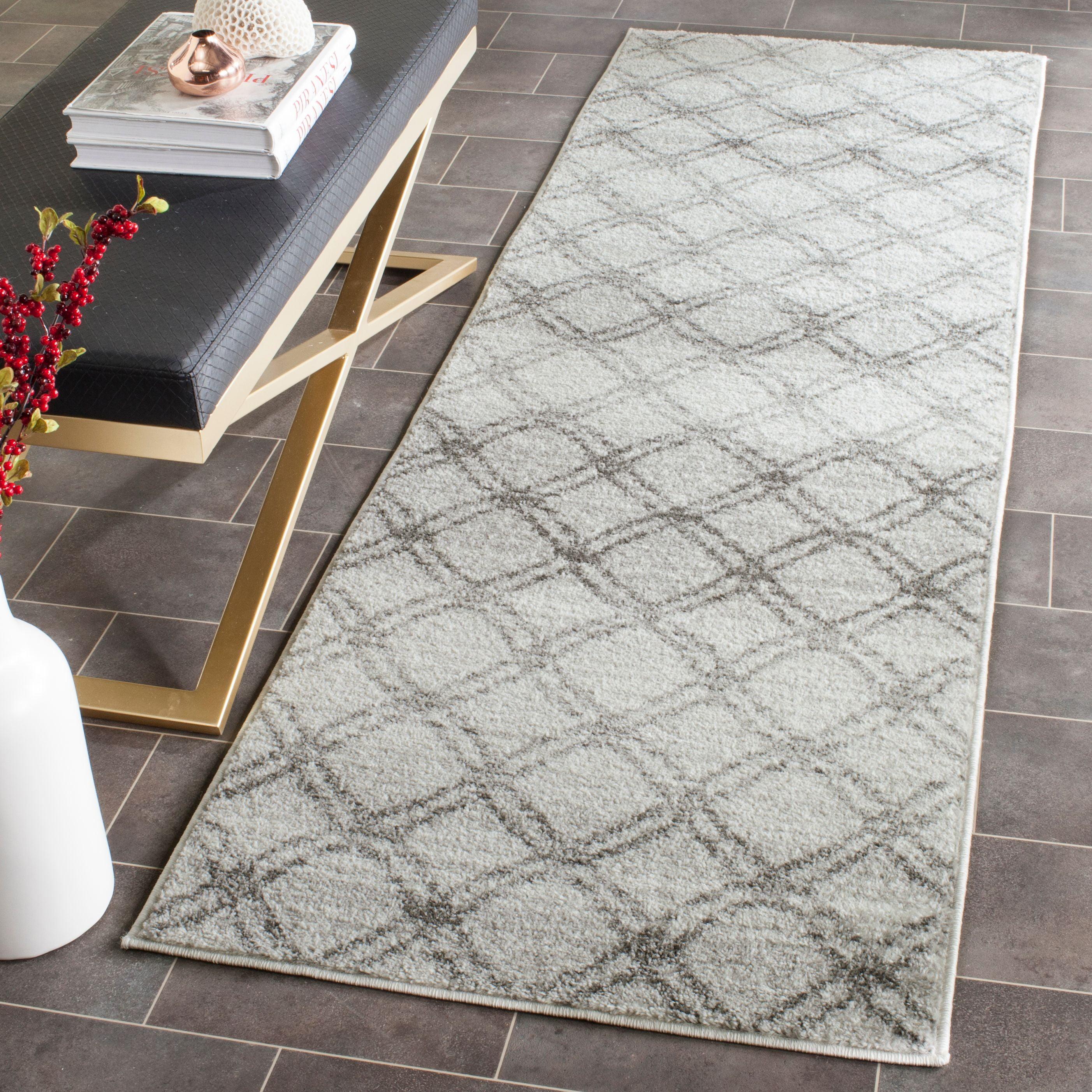 Ivory and Charcoal Synthetic Rectangle Area Rug