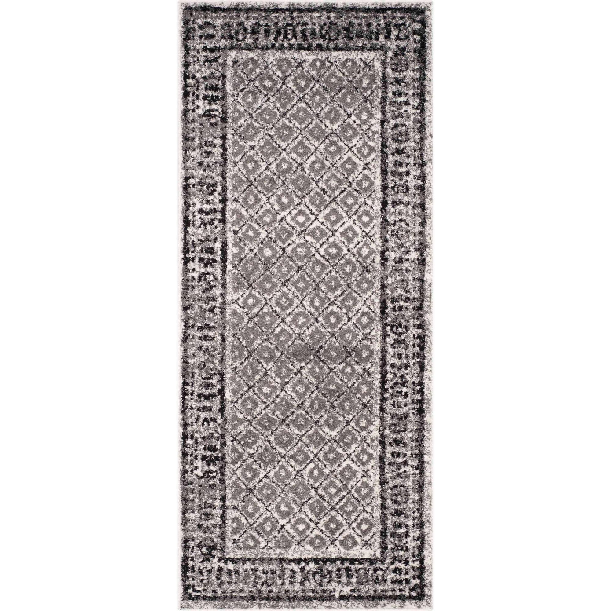 Ivory and Silver Geometric Synthetic Runner Rug