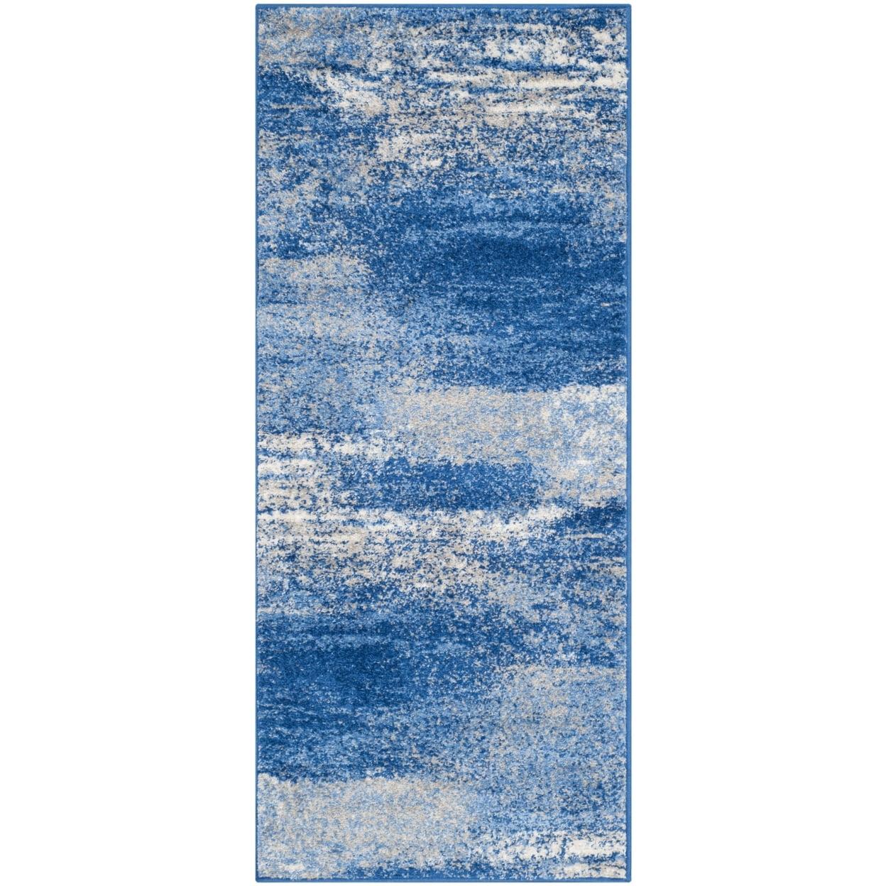 Reversible Silver and Blue Abstract Synthetic Area Rug