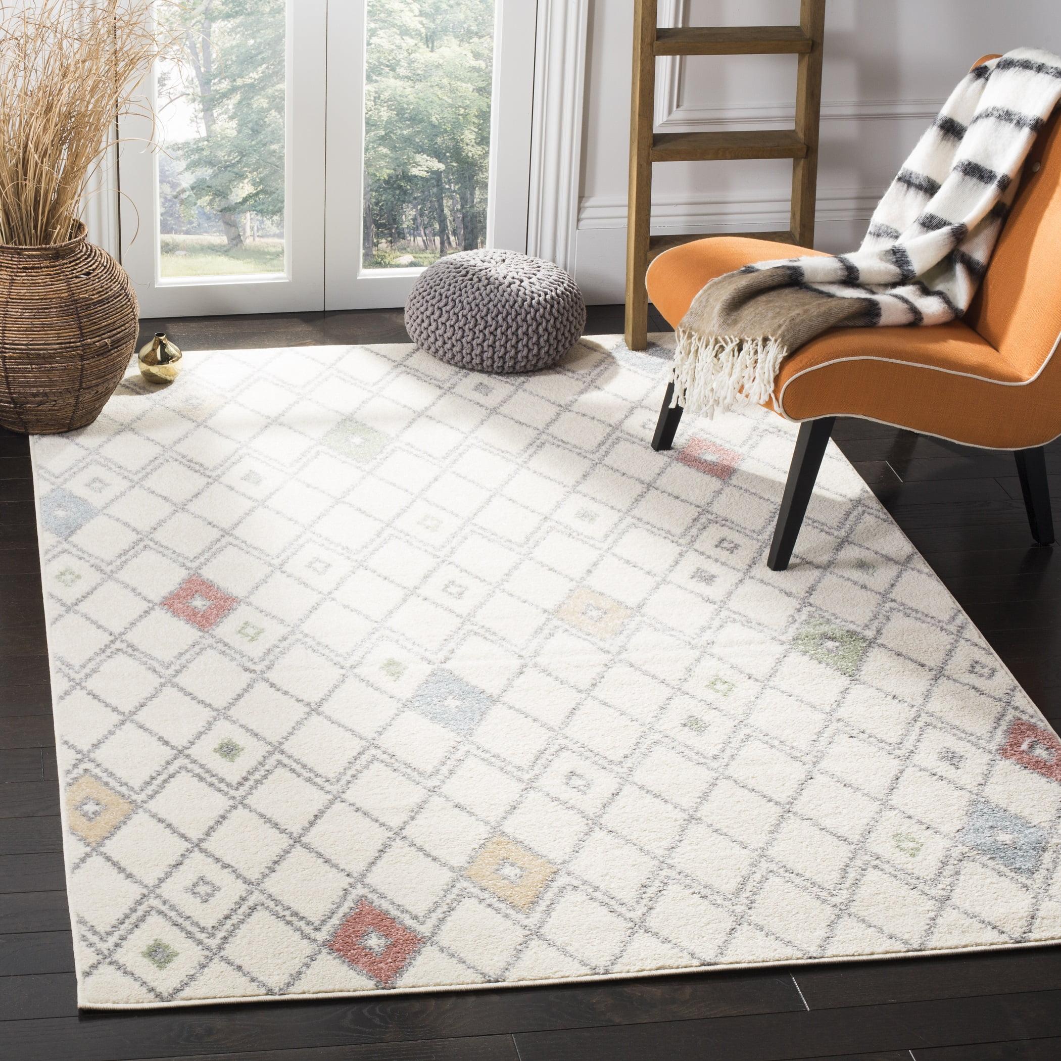 Ivory Multi Geometric Pattern Square Area Rug