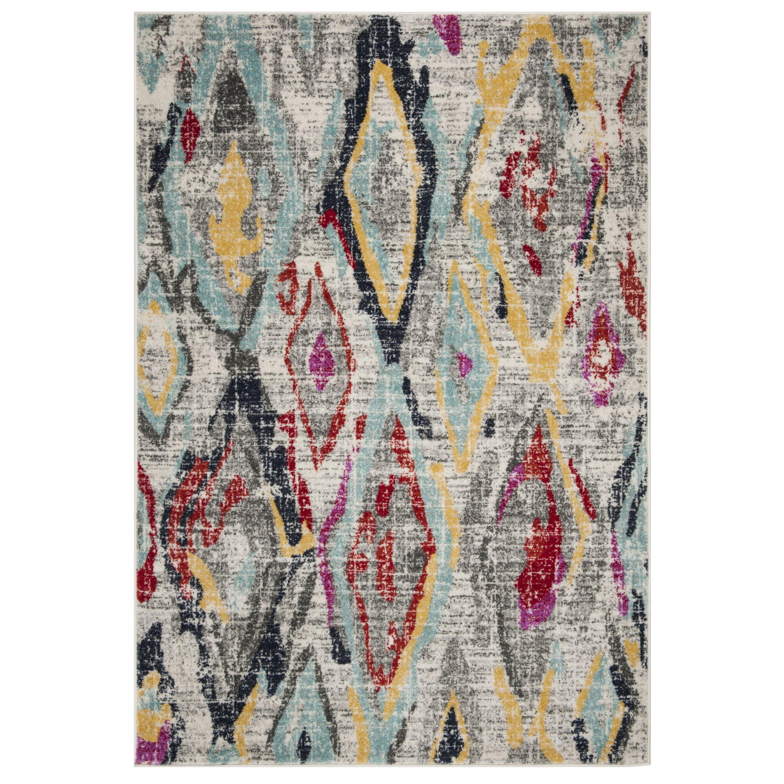 Gray and Multicolor Abstract Ikat Print 6' x 9' Area Rug