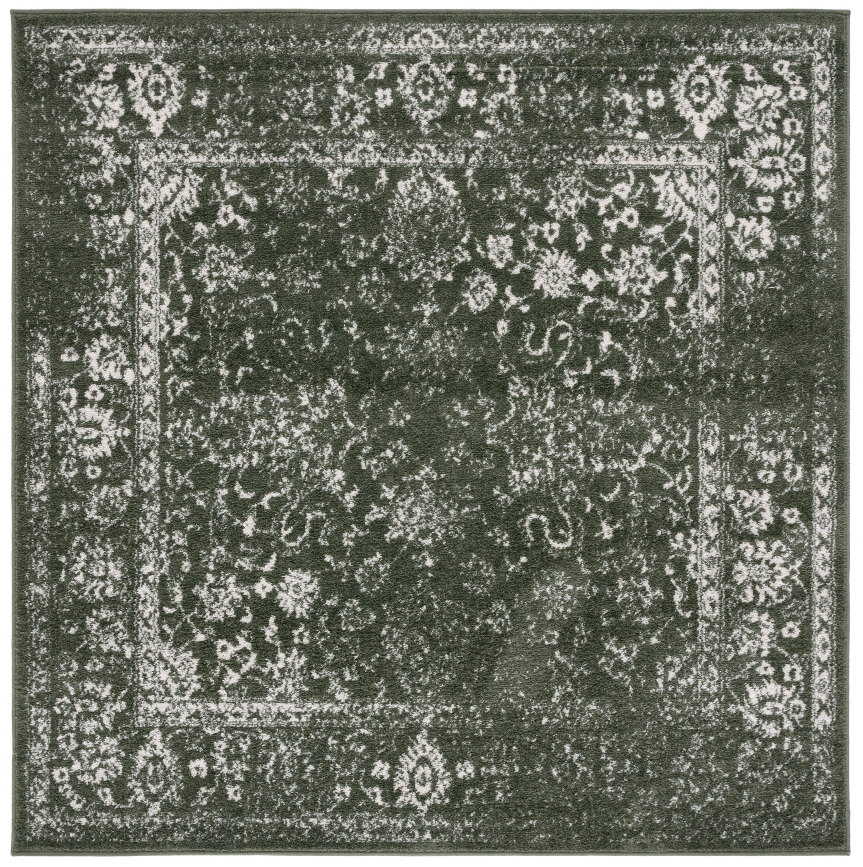 SAFAVIEH Adirondack Wyatt Distressed Area Rug, Dark Green/Ivory, 6' x 6' Square