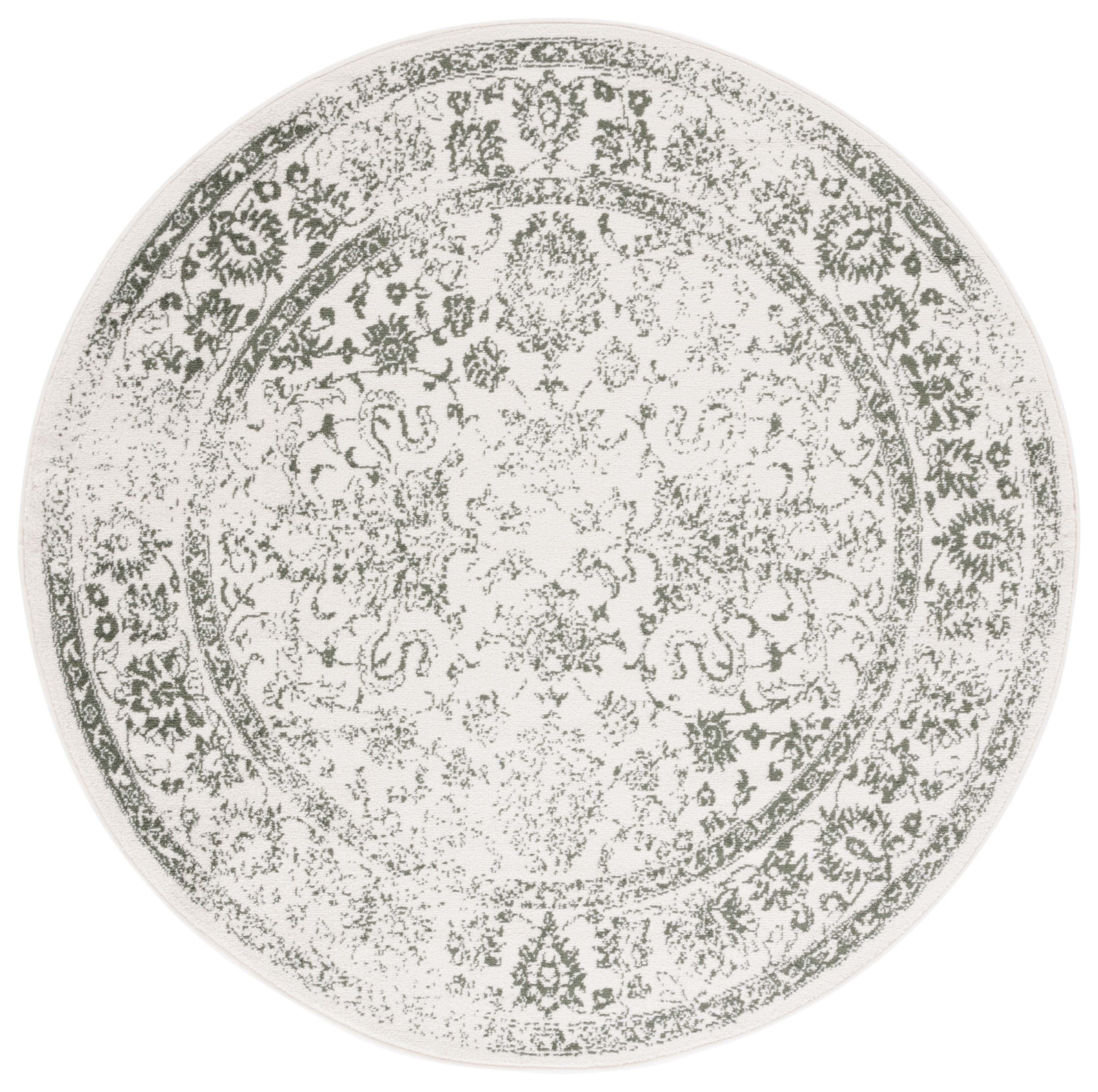 SAFAVIEH Adirondack Wyatt Distressed Area Rug, Ivory/Dark Green, 6' x 6' Round