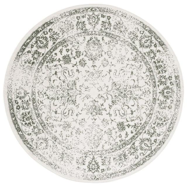 SAFAVIEH Adirondack Wyatt Distressed Area Rug, Ivory/Dark Green, 6' x 6' Round