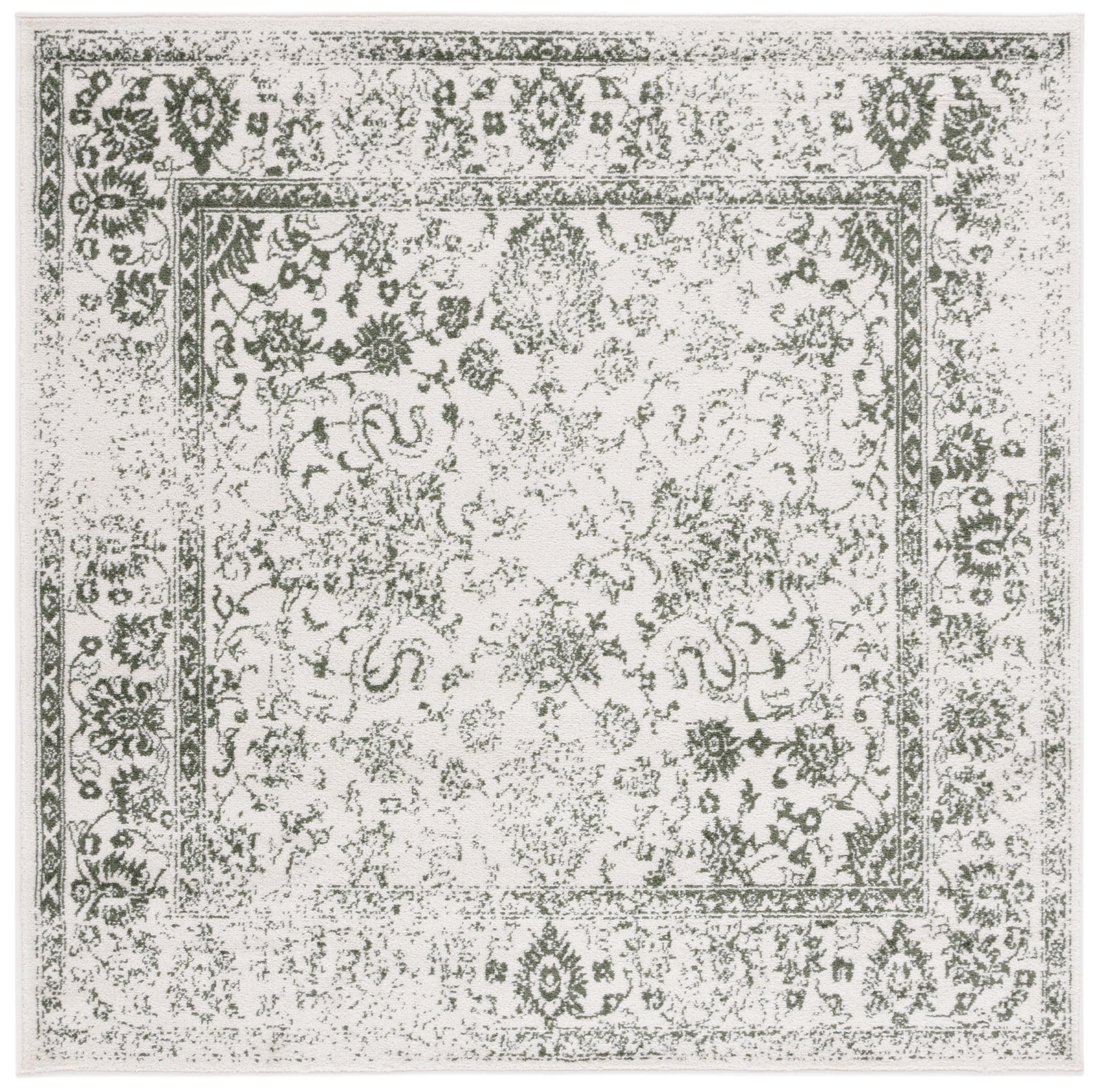 SAFAVIEH Adirondack Wyatt Distressed Area Rug, Ivory/Dark Green, 6' x 6' Square