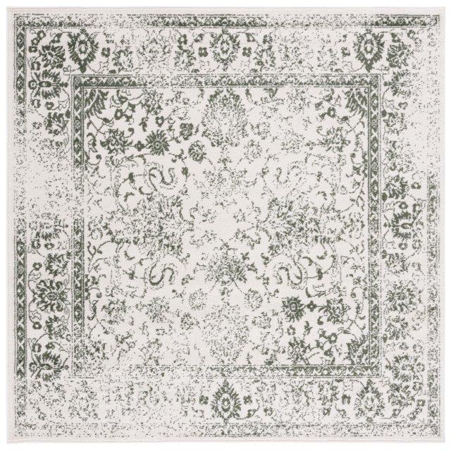 SAFAVIEH Adirondack Wyatt Distressed Area Rug, Ivory/Dark Green, 6' x 6' Square