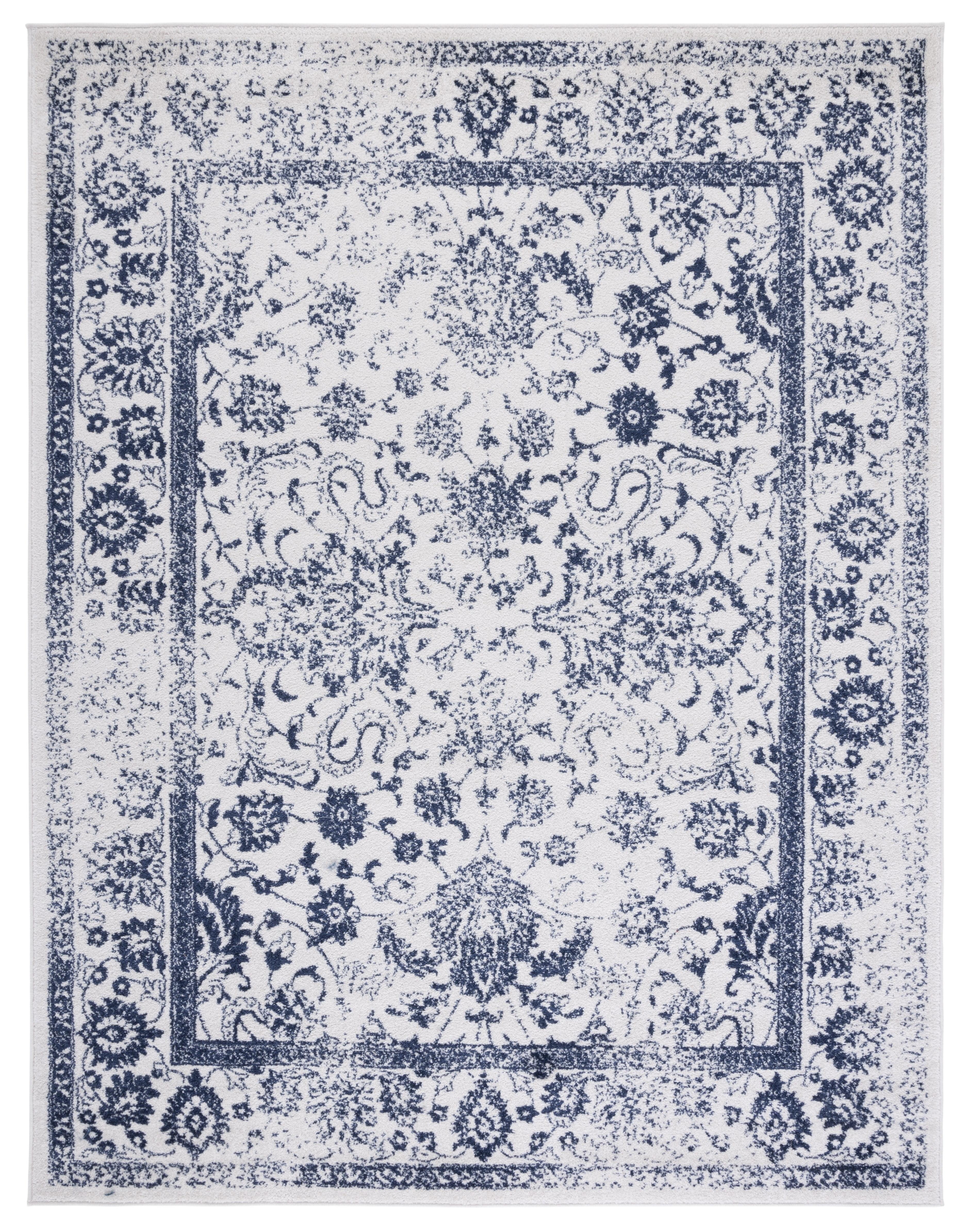 SAFAVIEH Adirondack Wyatt Distressed Area Rug, Ivory/Navy, 11' x 15'