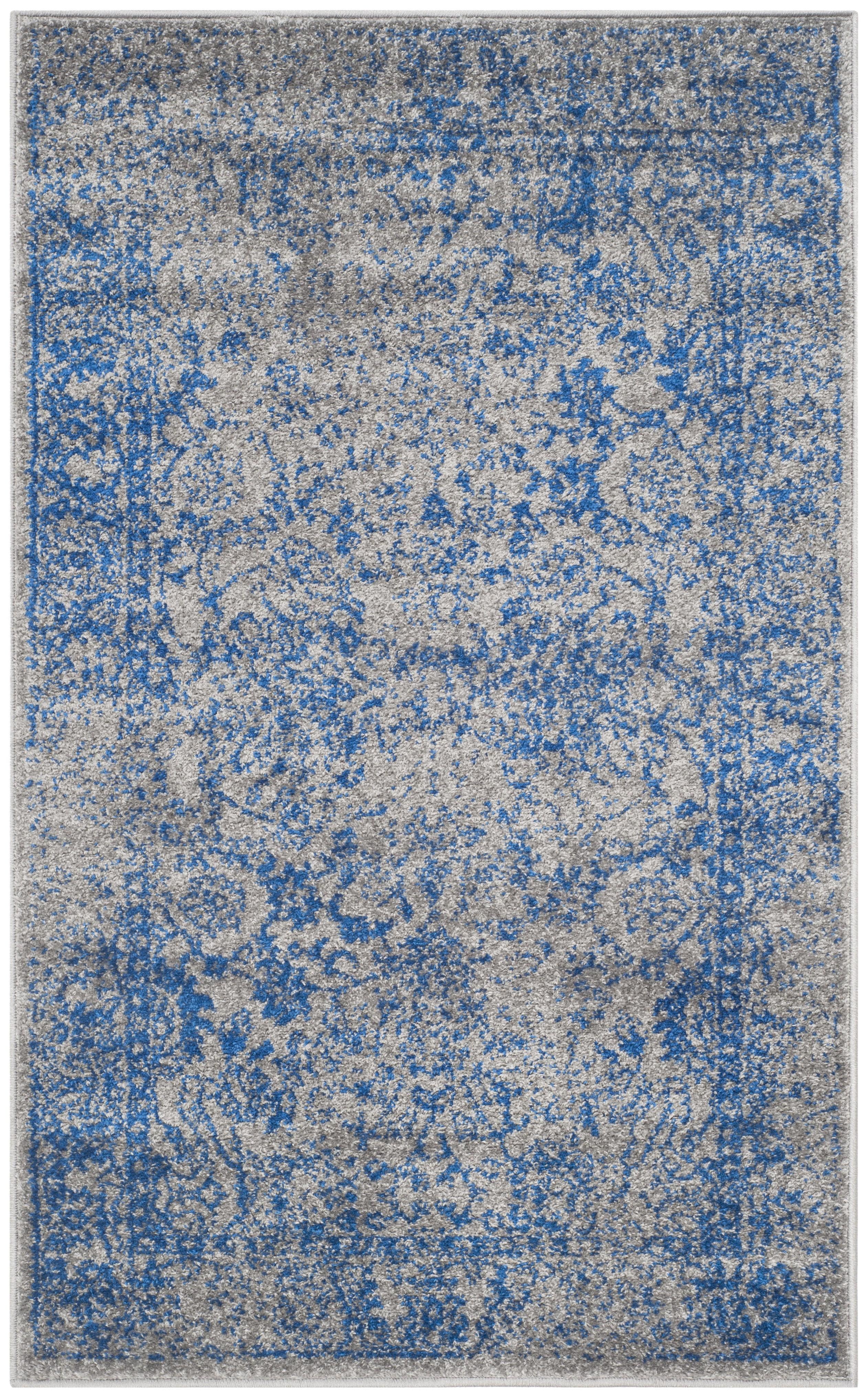 Gray and Blue Distressed Oriental 3' x 5' Area Rug