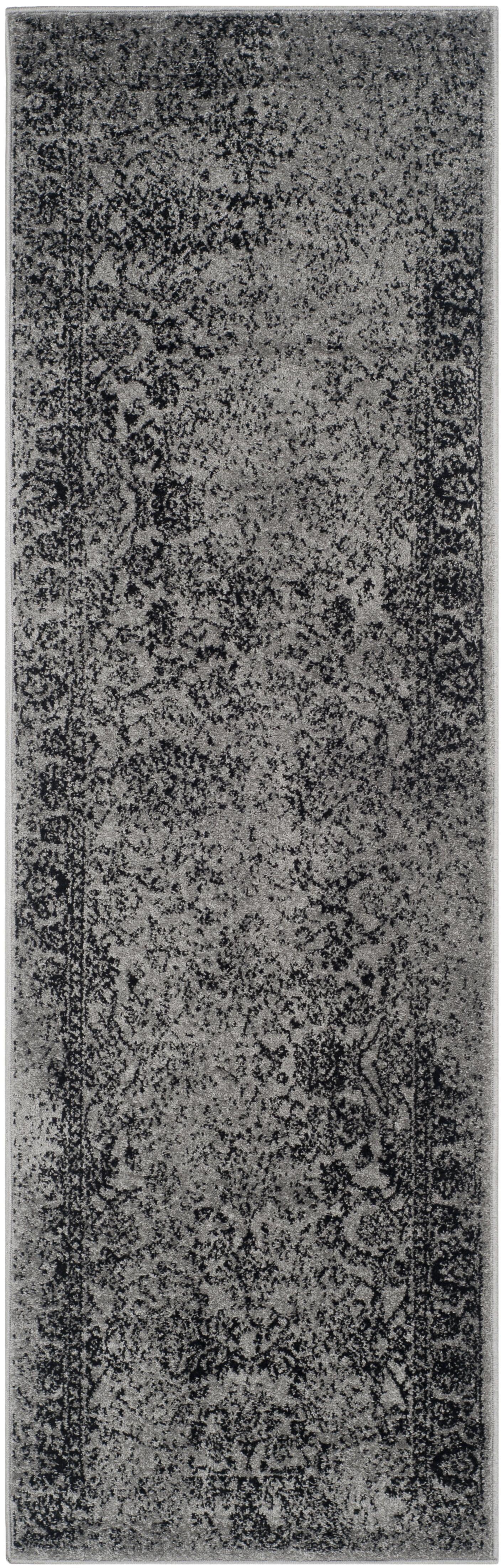 Grey and Black Synthetic Hand-knotted Runner Rug