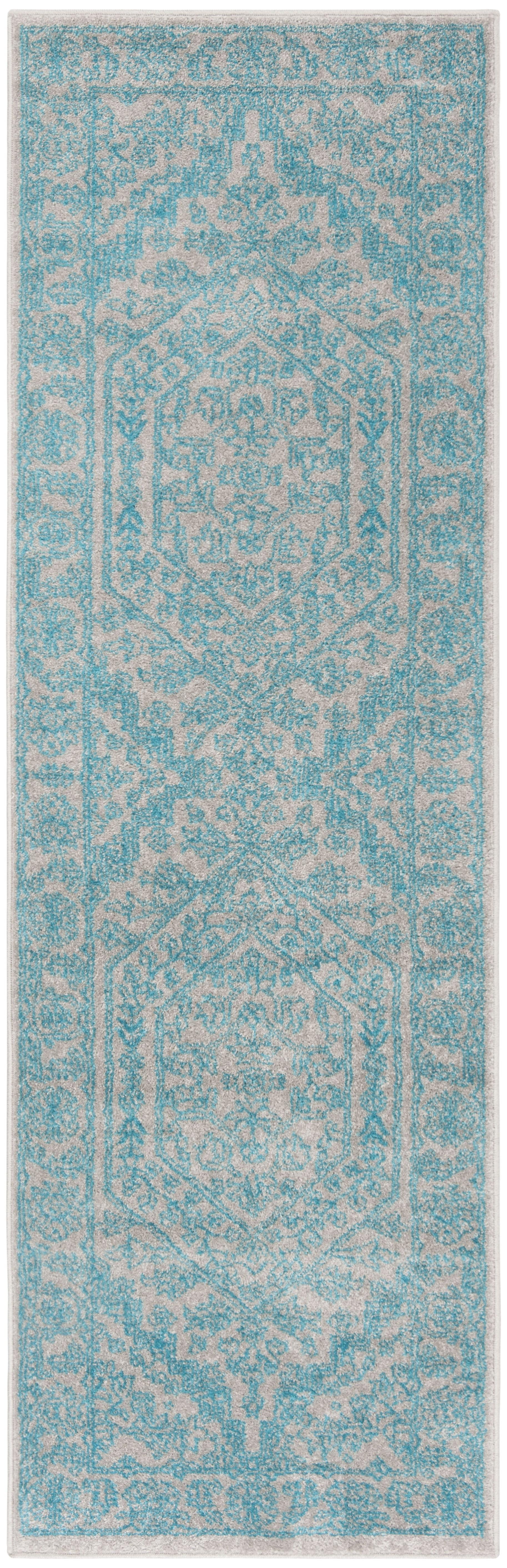 Adirondack ADR108 Power Loomed Runner Rug - Light Grey/Teal - 2'6"x8' - Safavieh.