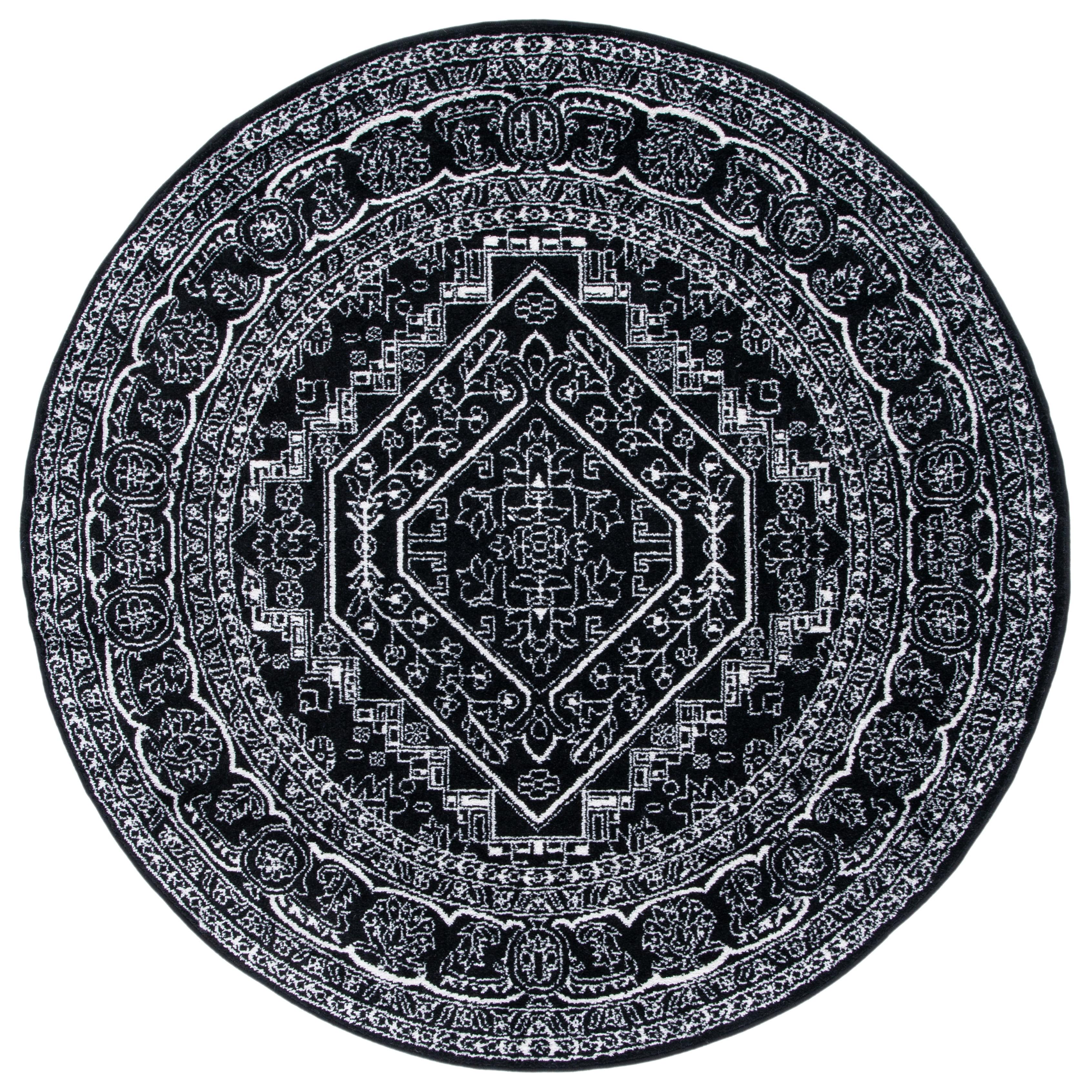 SAFAVIEH Adirondack Xavier Traditional Area Rug, Black/Ivory, 8' x 8' Round