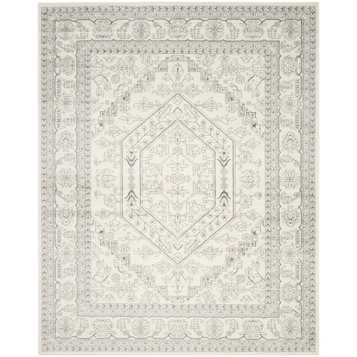 Chic Adirondack Ivory & Silver Medallion 9' x 12' Easy-Care Area Rug