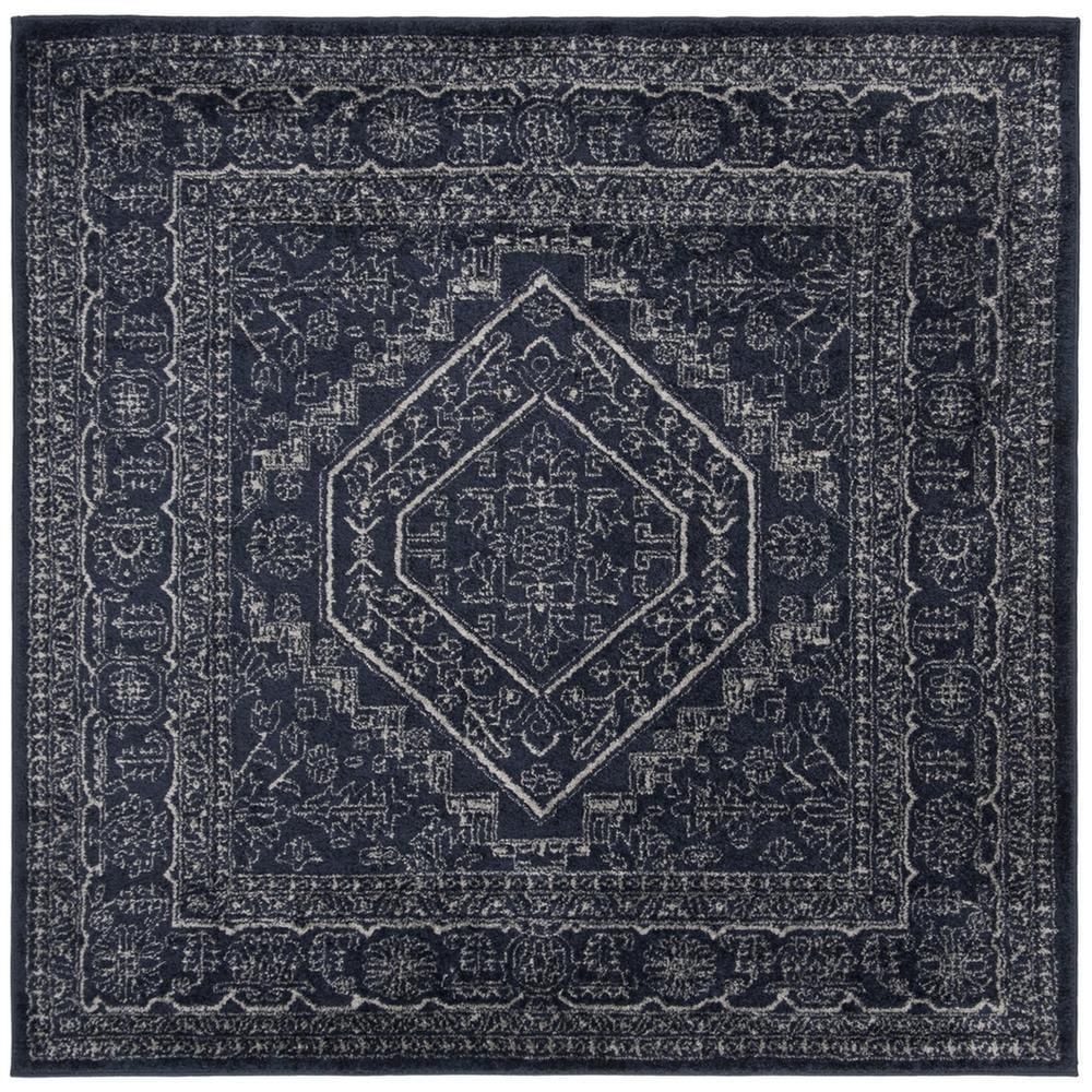 Navy & Ivory Medallion 8' Square Synthetic Easy-Care Area Rug