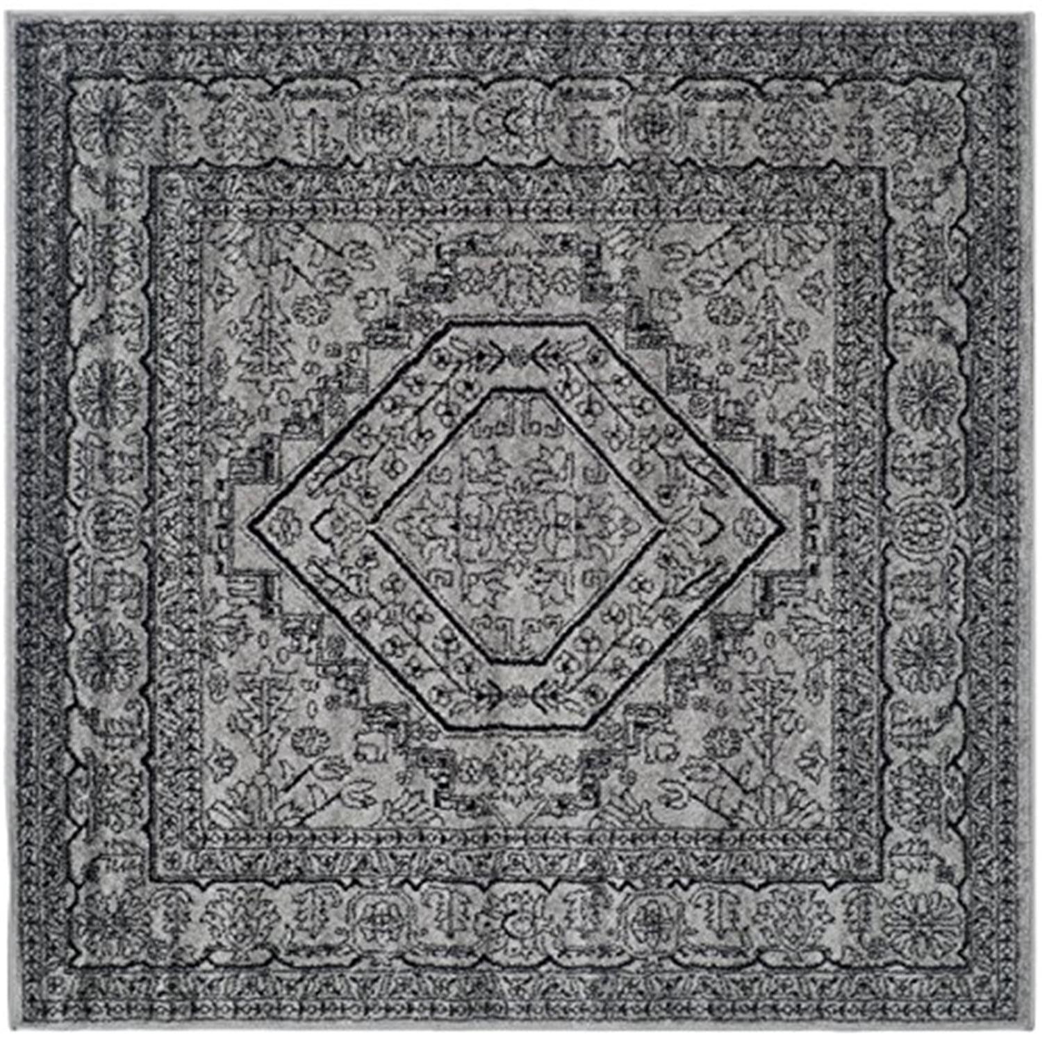 Adirondack ADR108 Power Loomed Area Rug - Silver/Black - 4'x4' - Safavieh.