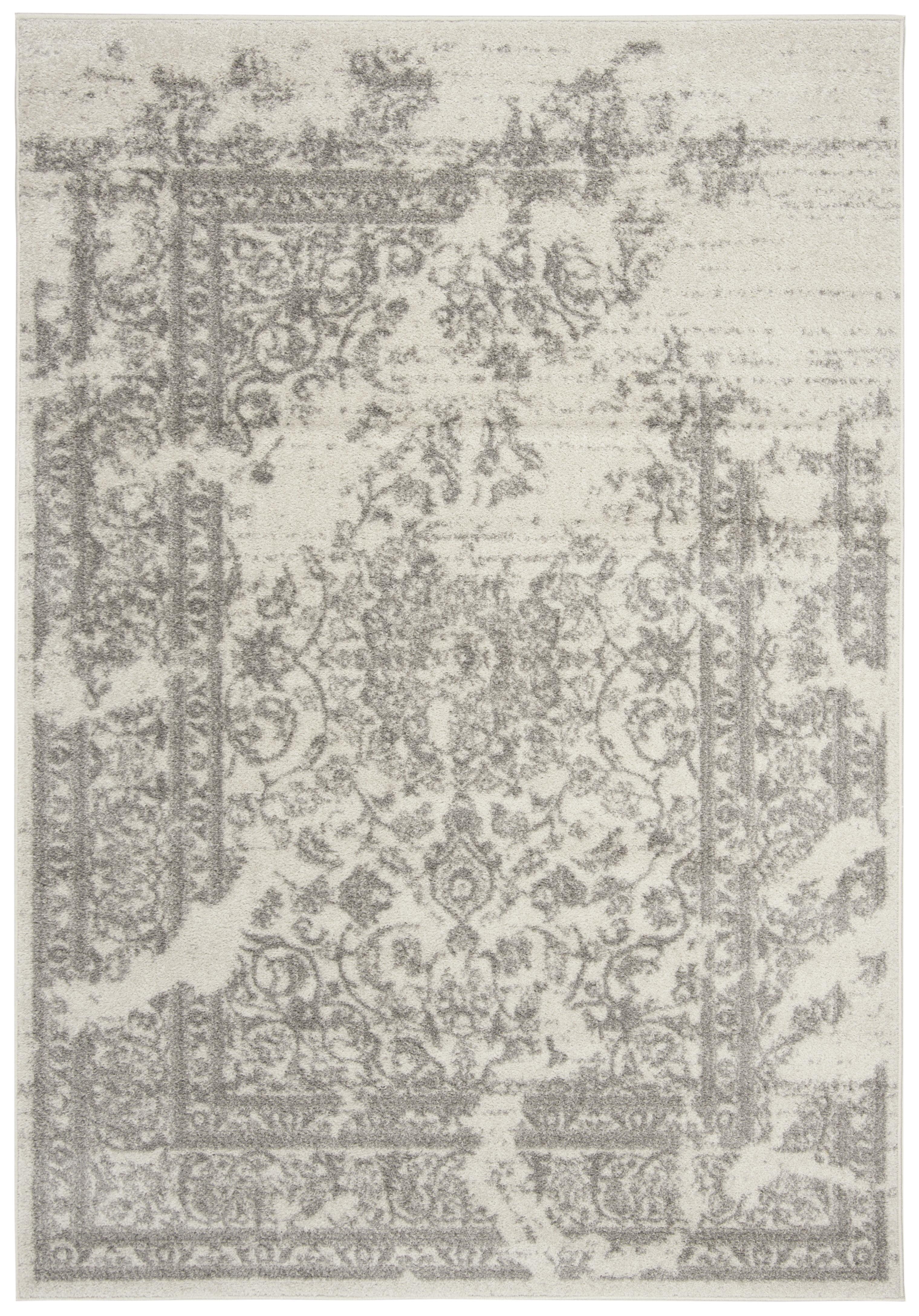 Ivory and Silver Floral Rectangular 5' x 7' Area Rug