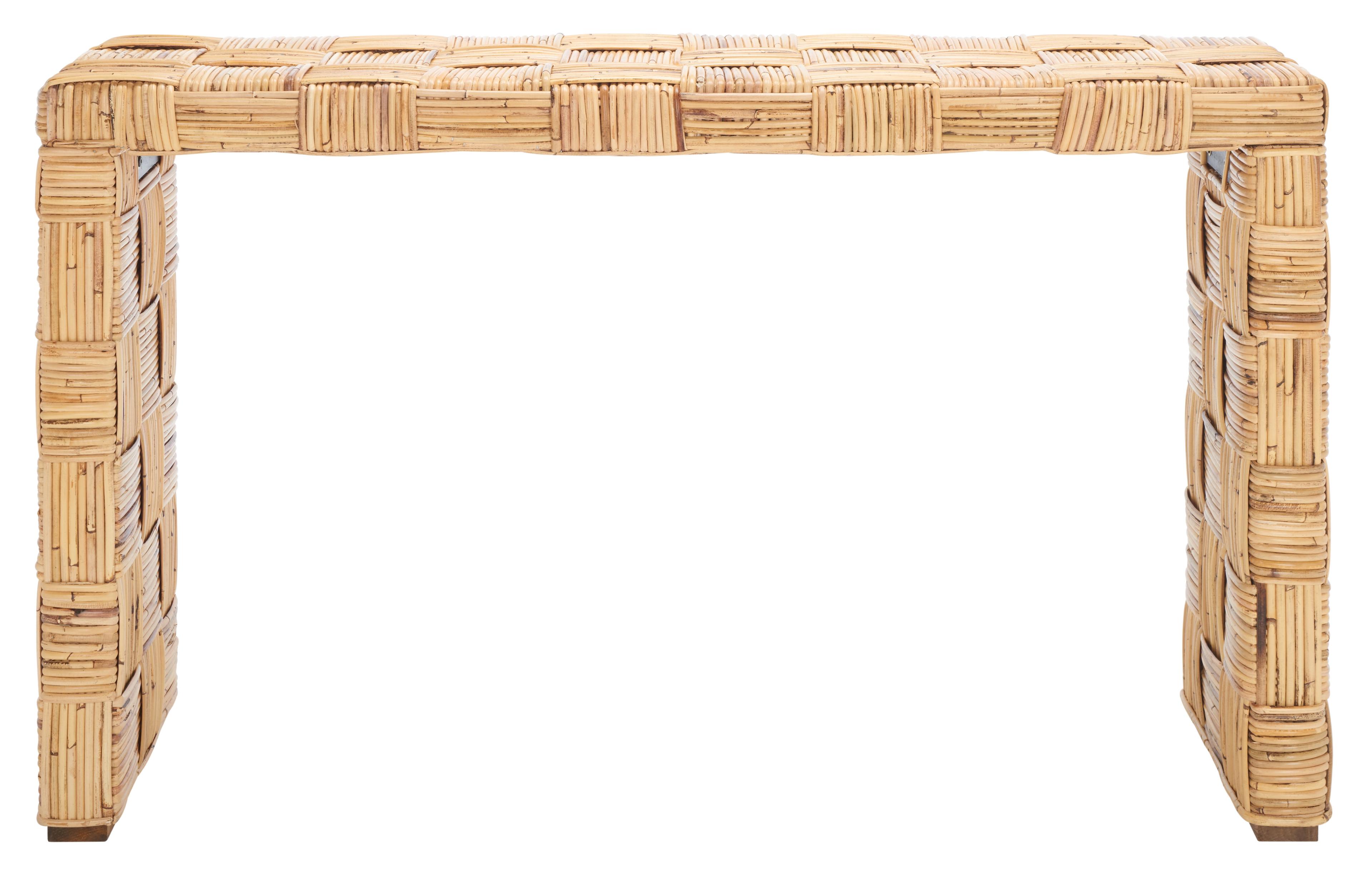 Honey Natural Rattan Console Table with Storage