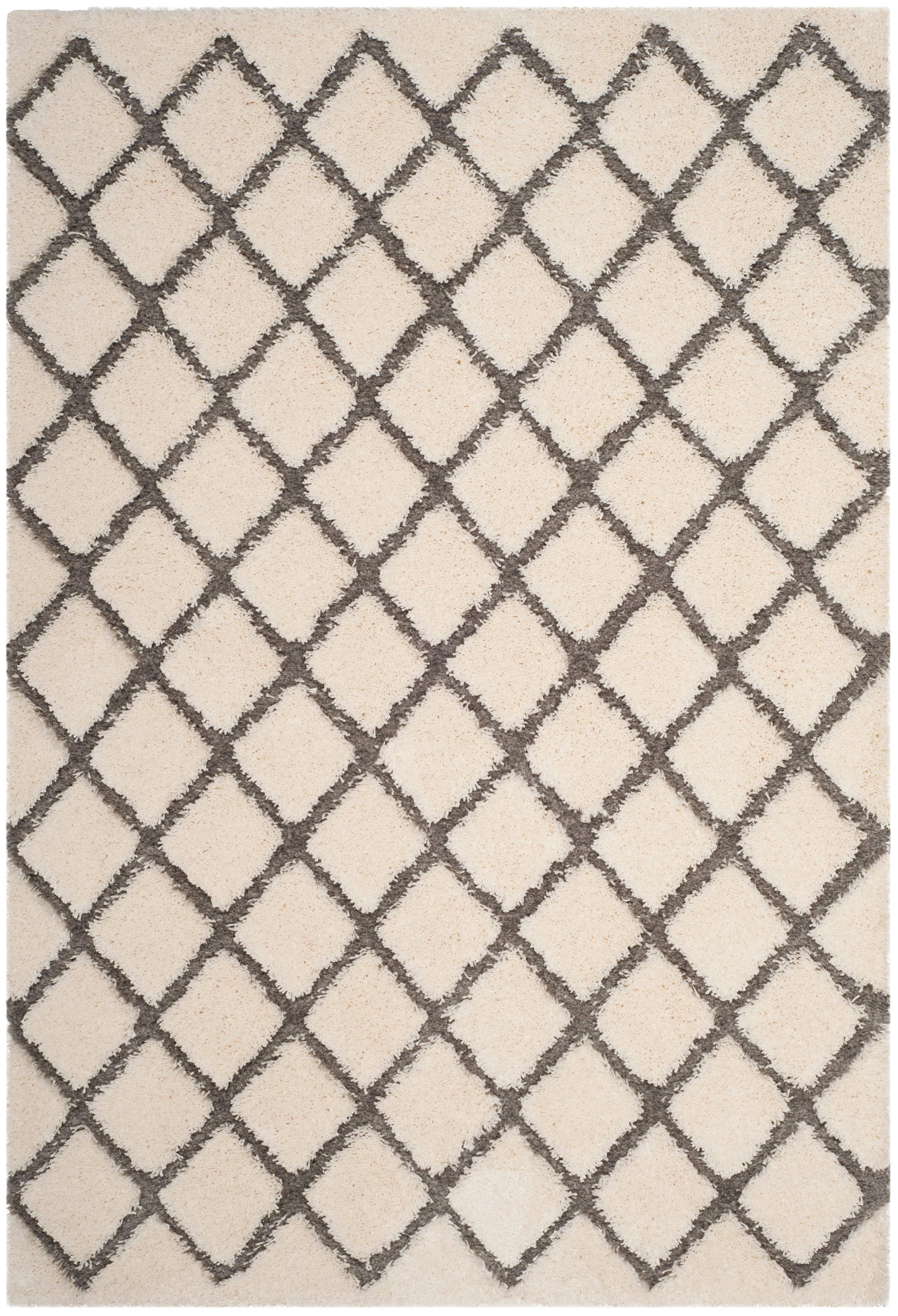 SAFAVIEH Adriana Anwar Geometric Diamonds Shag Area Rug, Cream/Grey, 4' x 6'