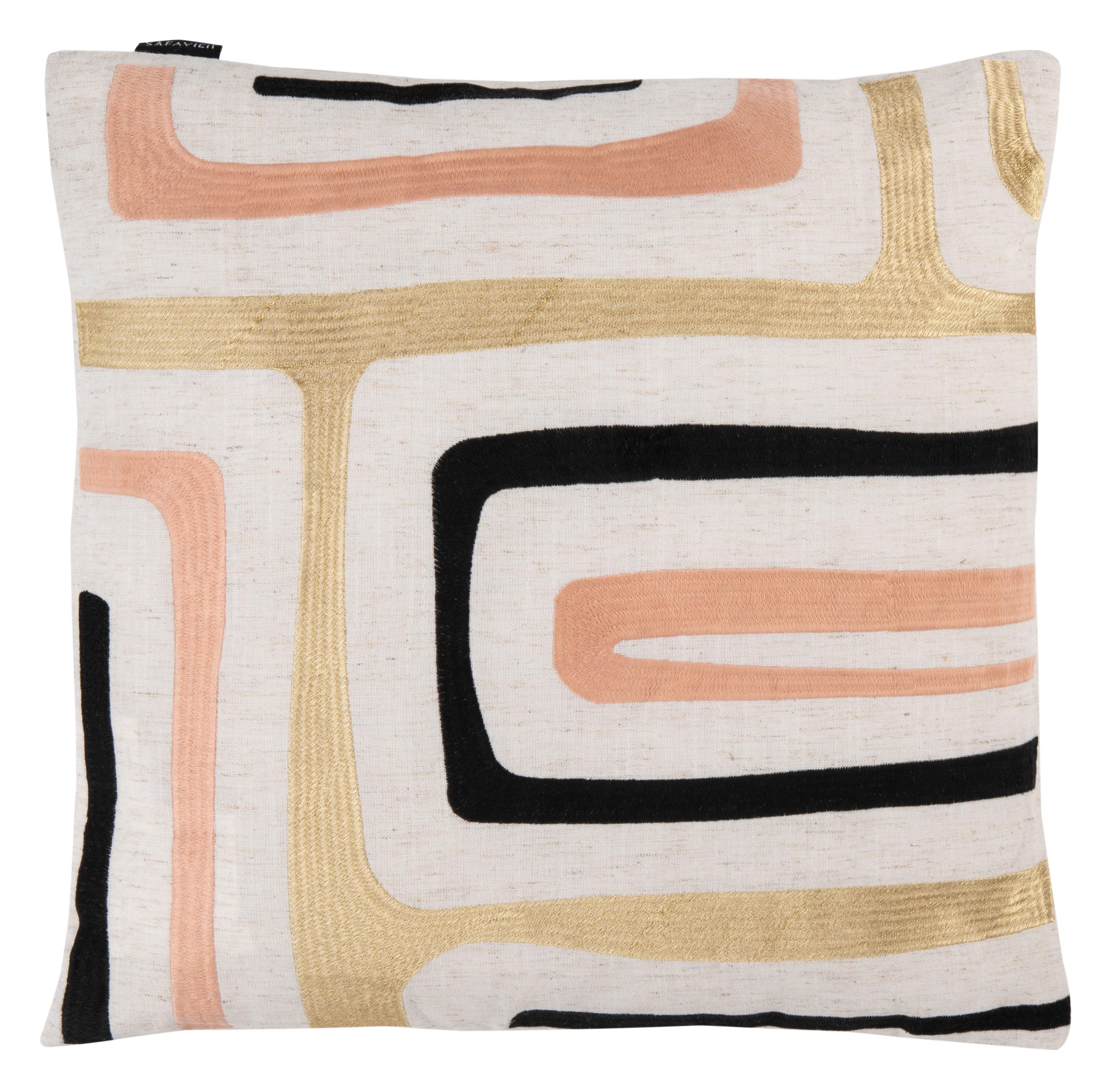 Cream and Gold Mid-Century Modern Square Throw Pillow