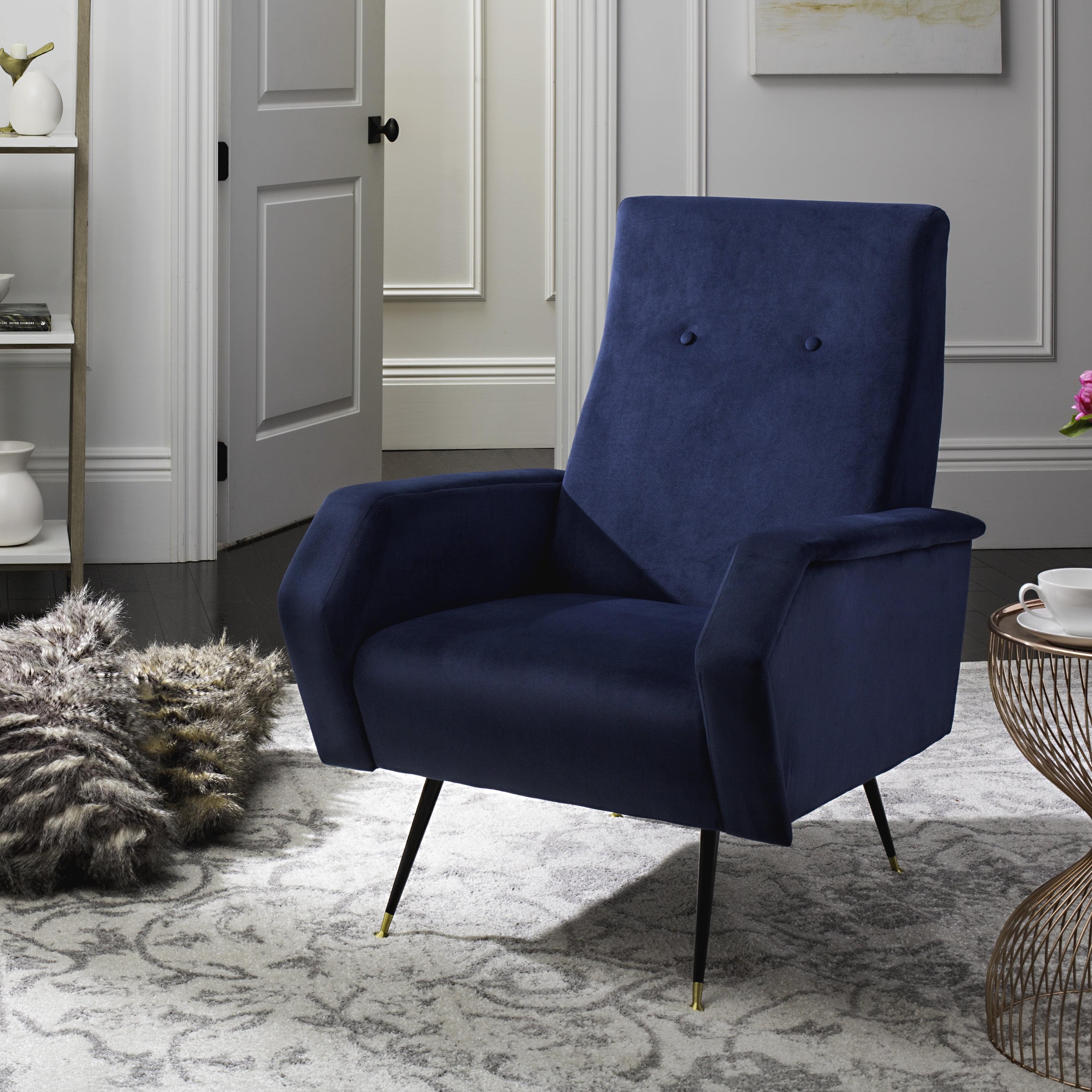 SAFAVIEH Aida Velvet Retro Mid Century Accent Chair, Navy