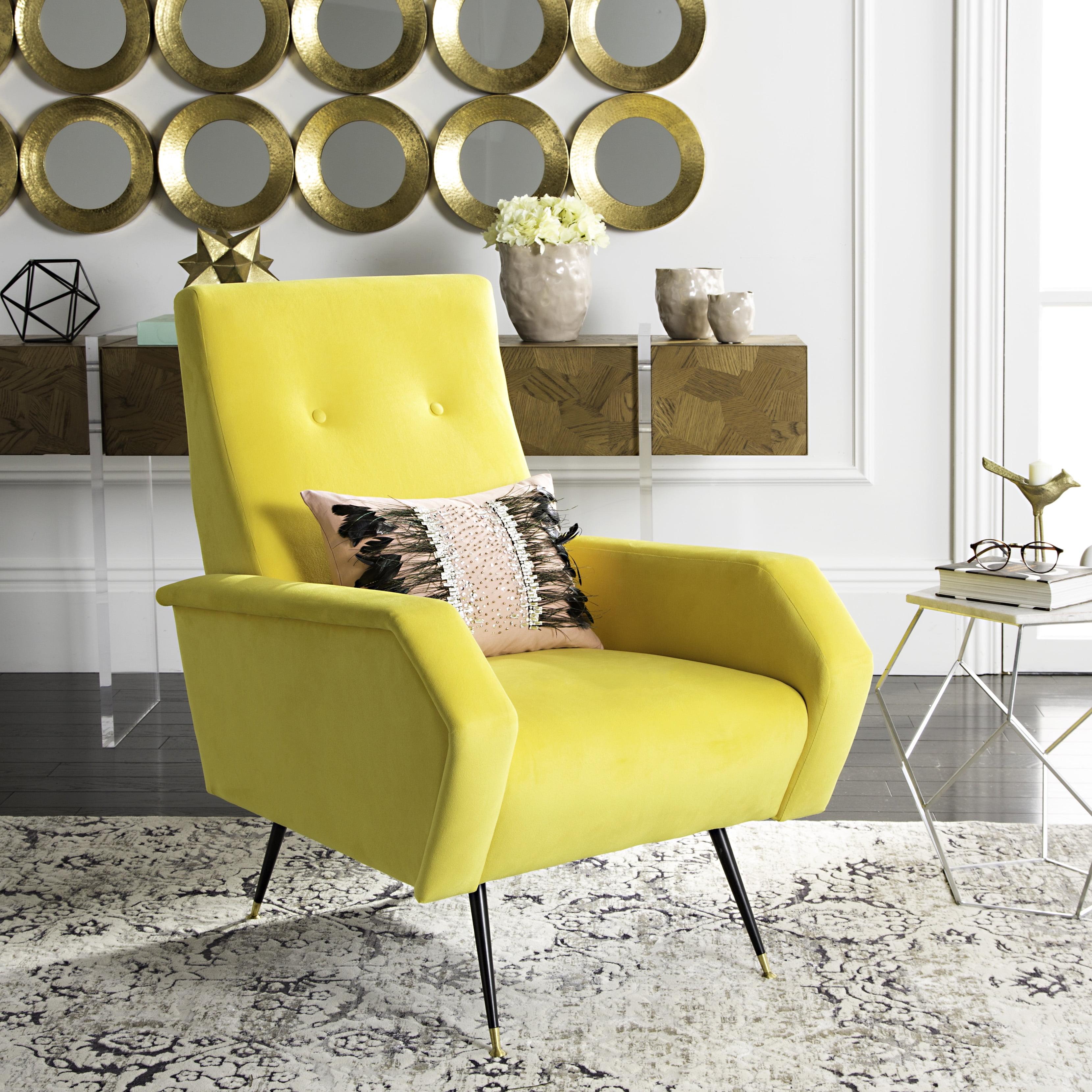 Aida Yellow Velvet Mid-Century Modern Accent Chair