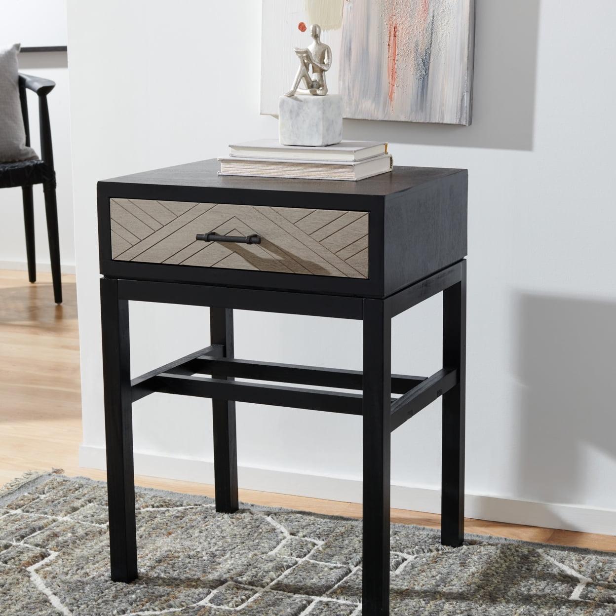 Ajana Black and Greige Wood Metal Accent Table with Storage