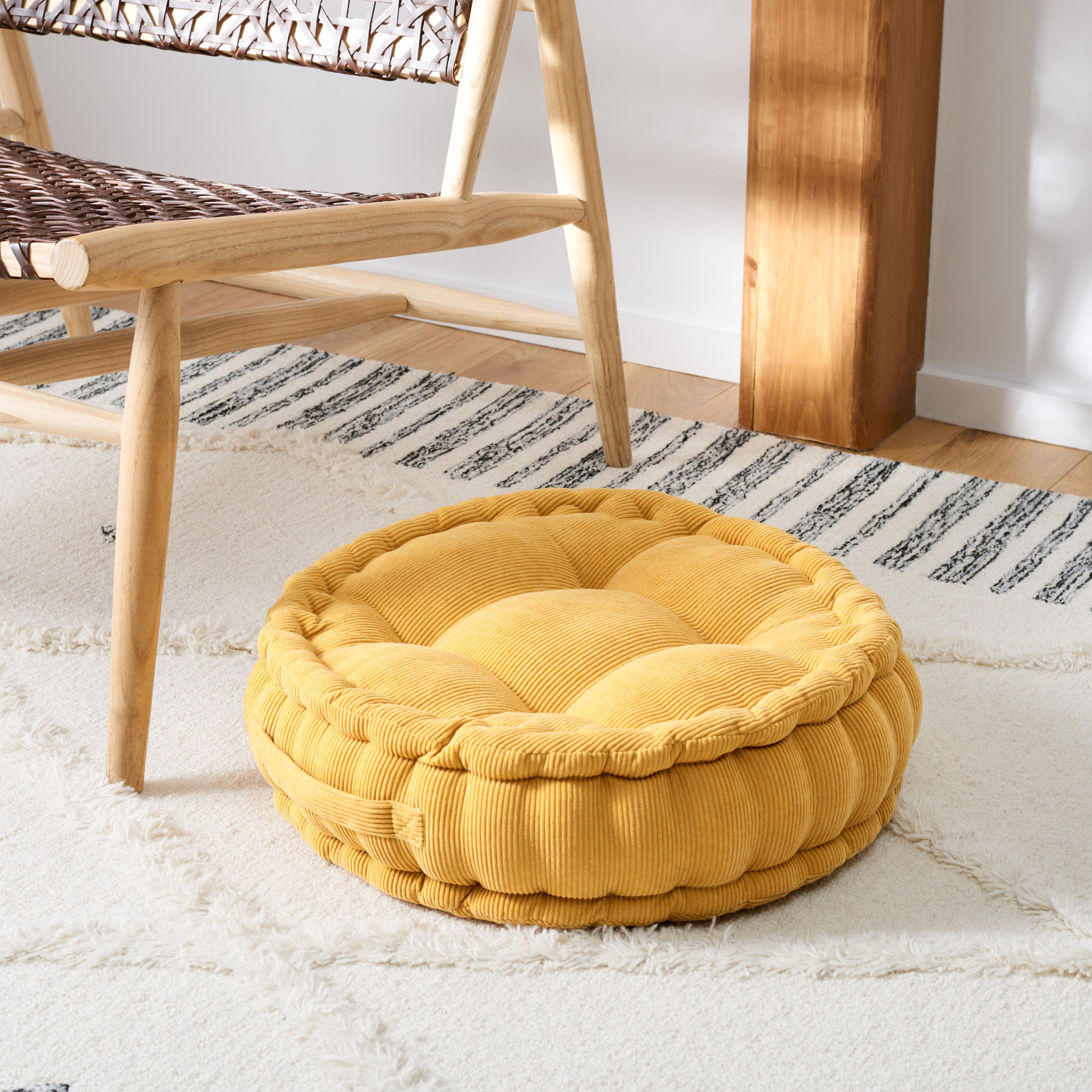 Yellow Round Tufted Floor Pillow with Handles