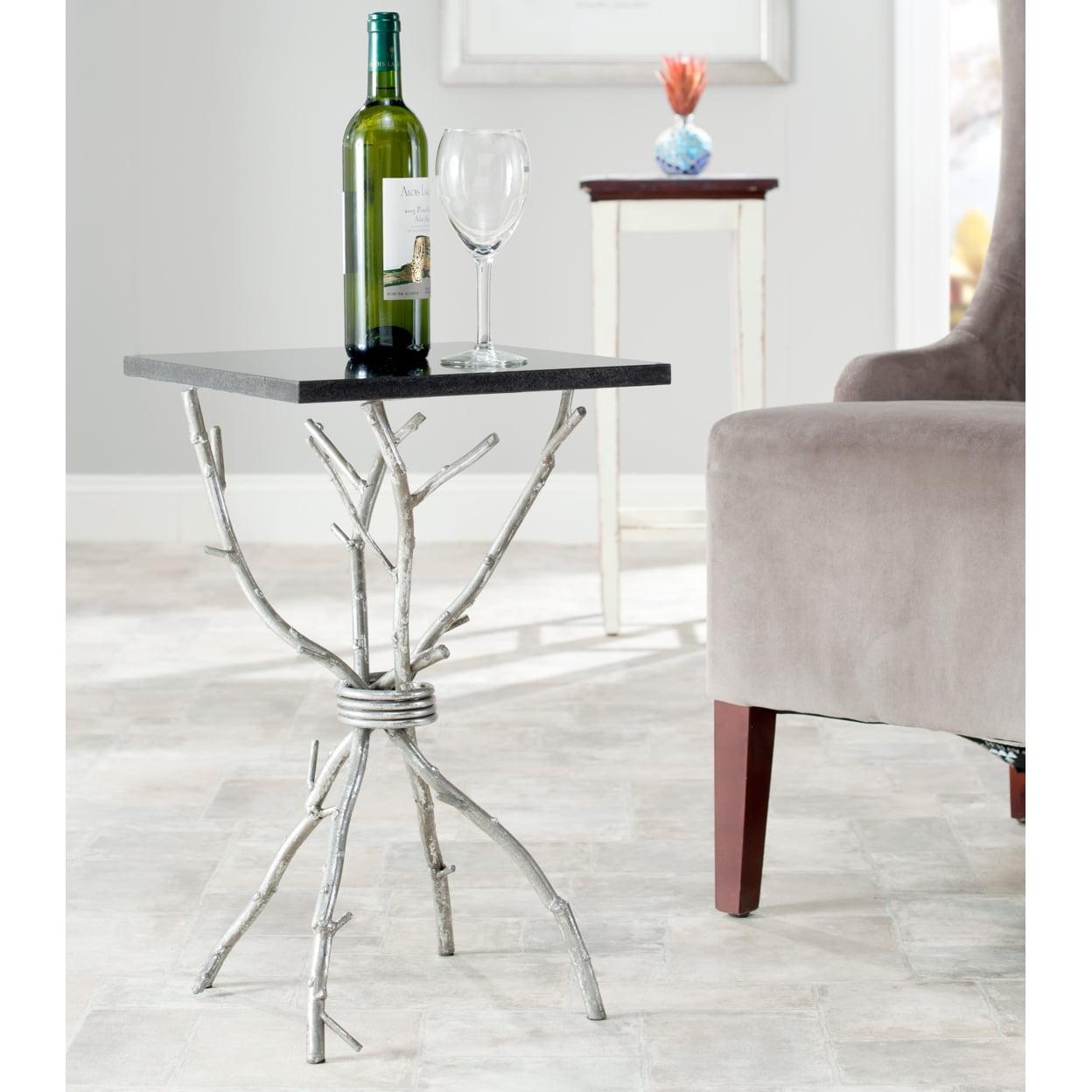 Alexa Black Granite Top Silver Branch Accent Table