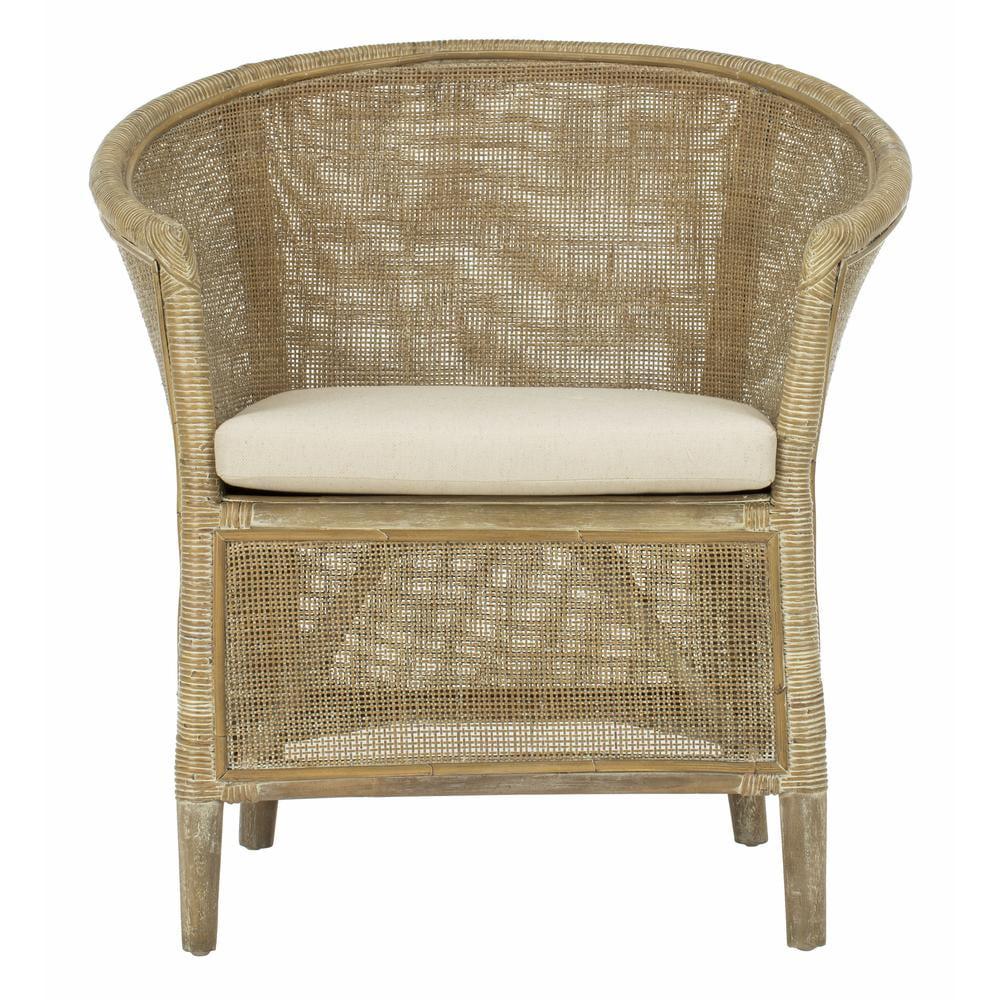 Alexana Rattan Armchair - White Wash/White Cushion - Safavieh