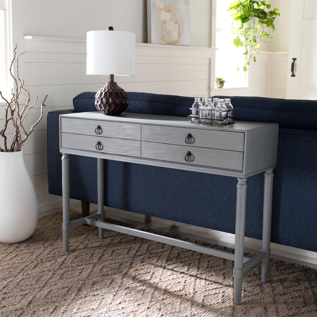 Riviera Elegance Distressed Grey 4-Drawer Metal & Wood Console Table