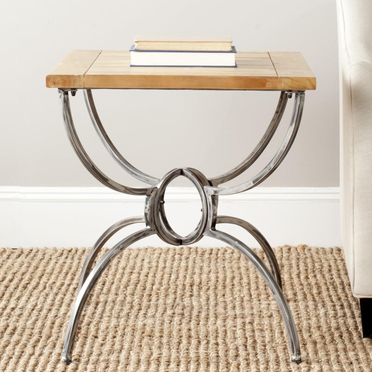 Alvin Transitional Square End Table in Natural Wood and Metal