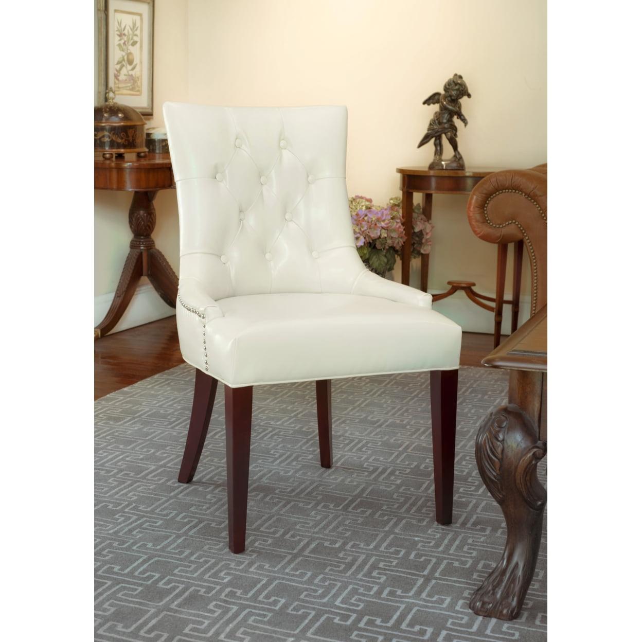 Amanda 19"H Tufted Chair with Nickel Nail Heads - Flat Cream - Safavieh