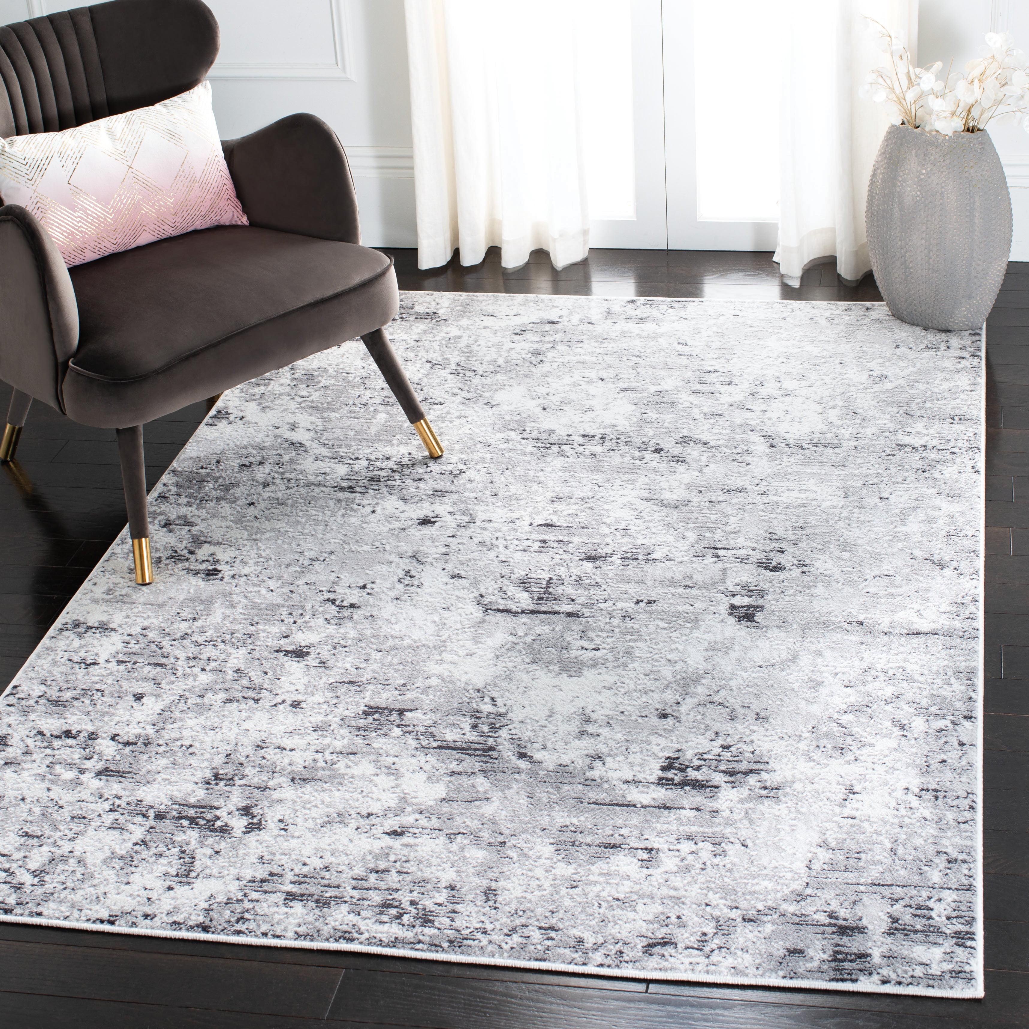 Amelia Abstract Grey & Ivory Round Synthetic Area Rug