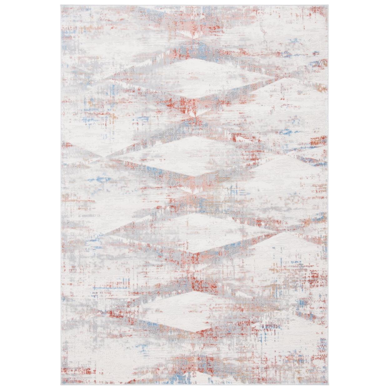 Ivory and Rust Rectangular Synthetic Area Rug