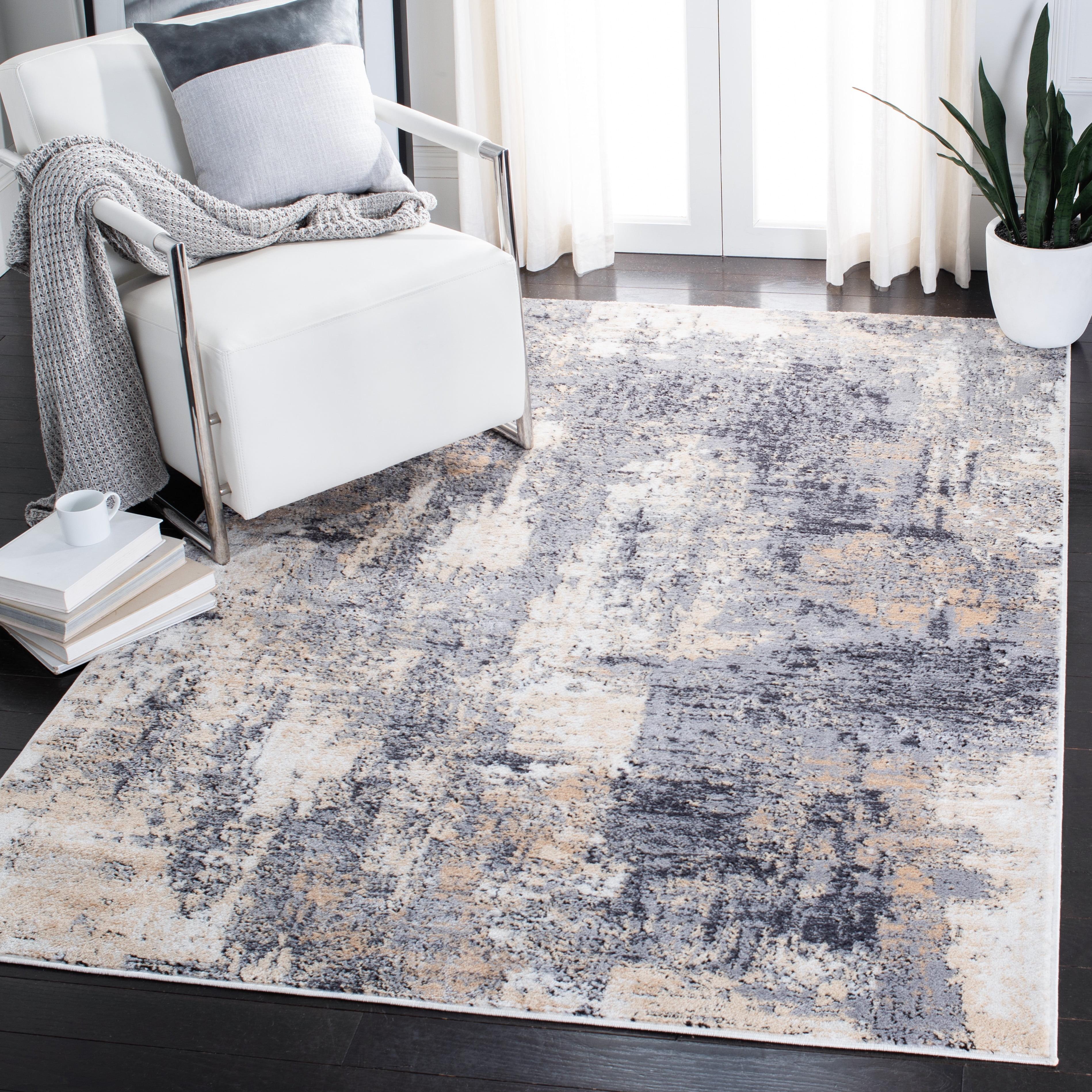 Reversible Hand-Knotted Grey and Gold Synthetic Area Rug 59"