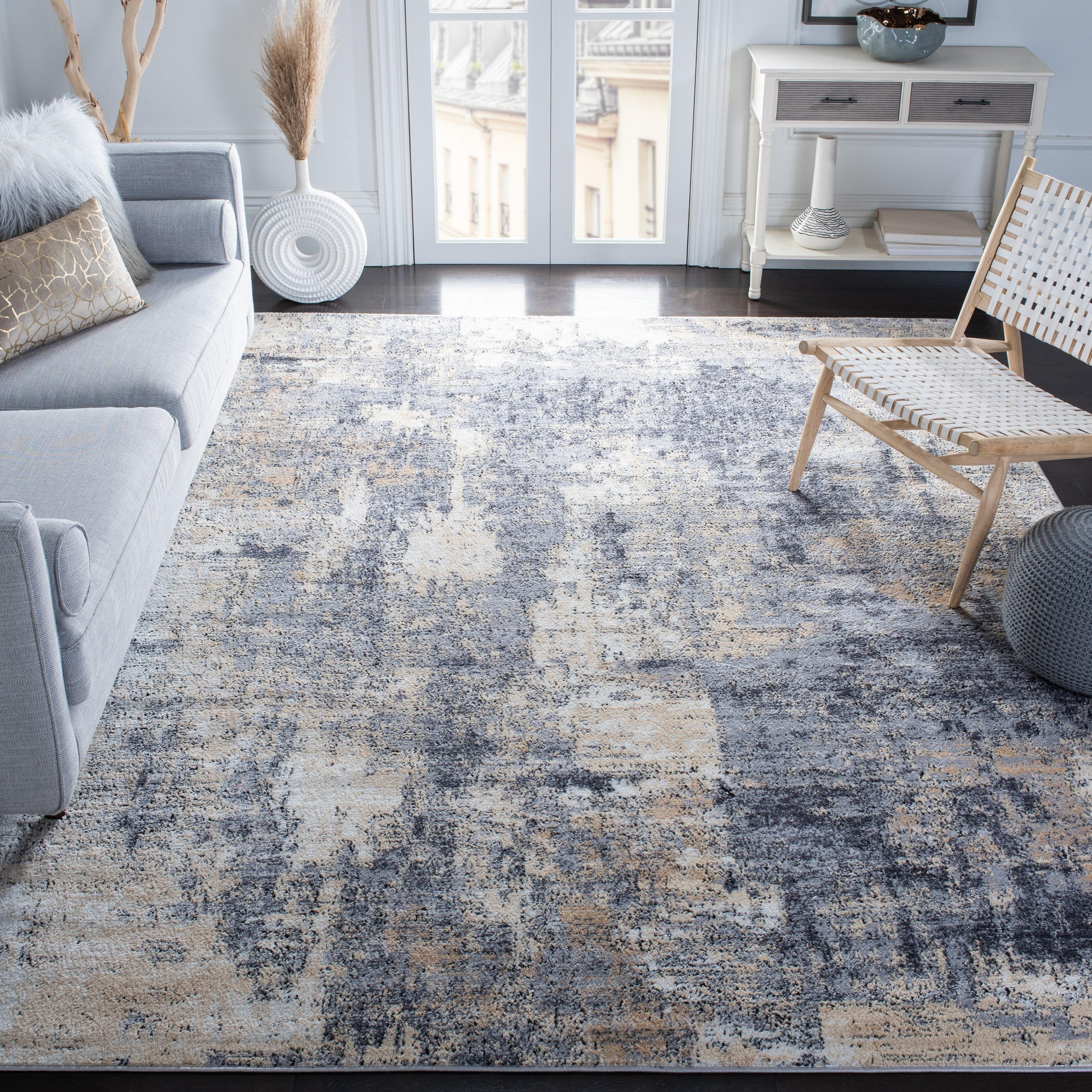 Elysian Grey and Gold 79" Square Synthetic Area Rug