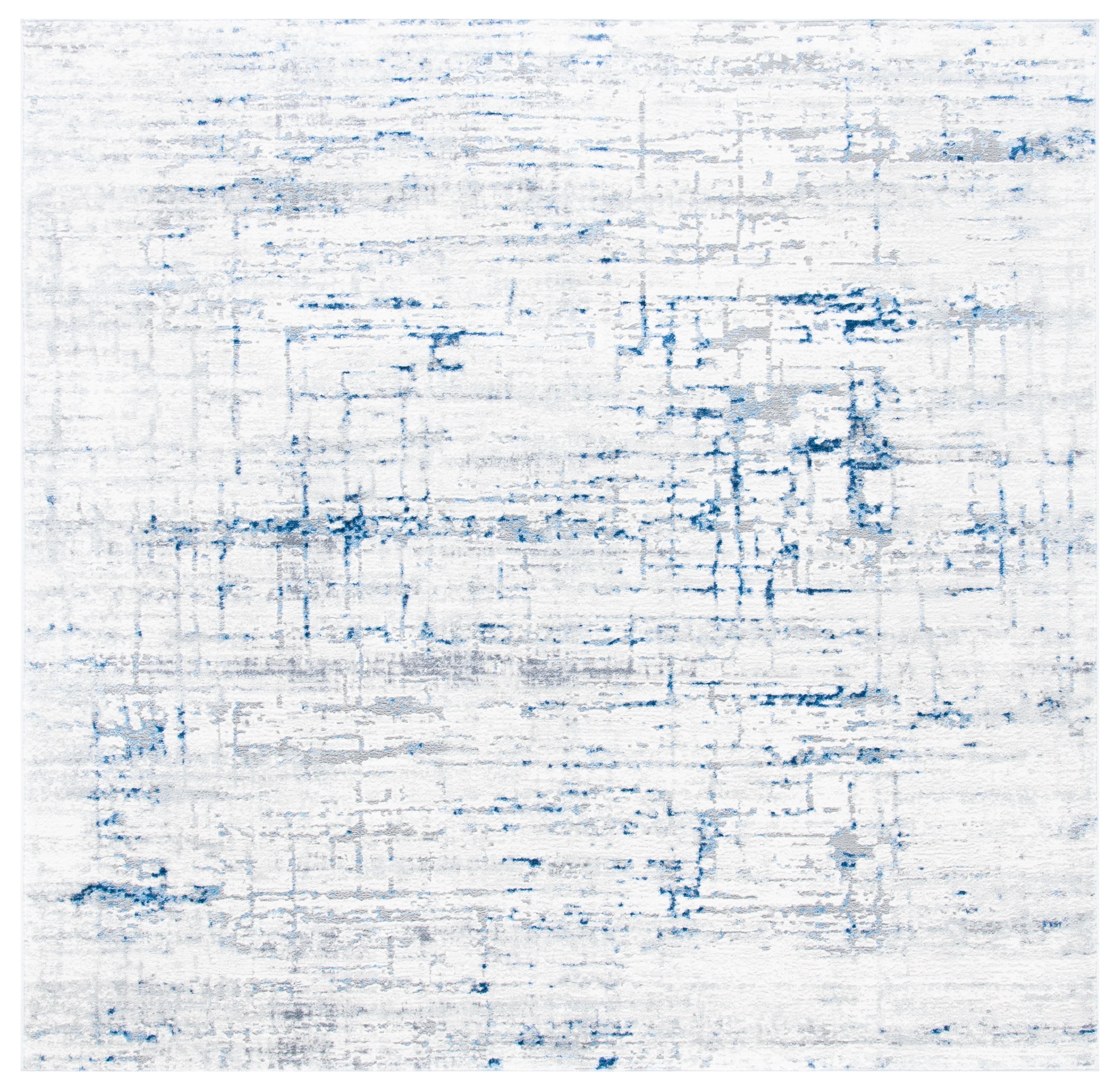 Amelia Ivory and Blue Abstract Square Area Rug