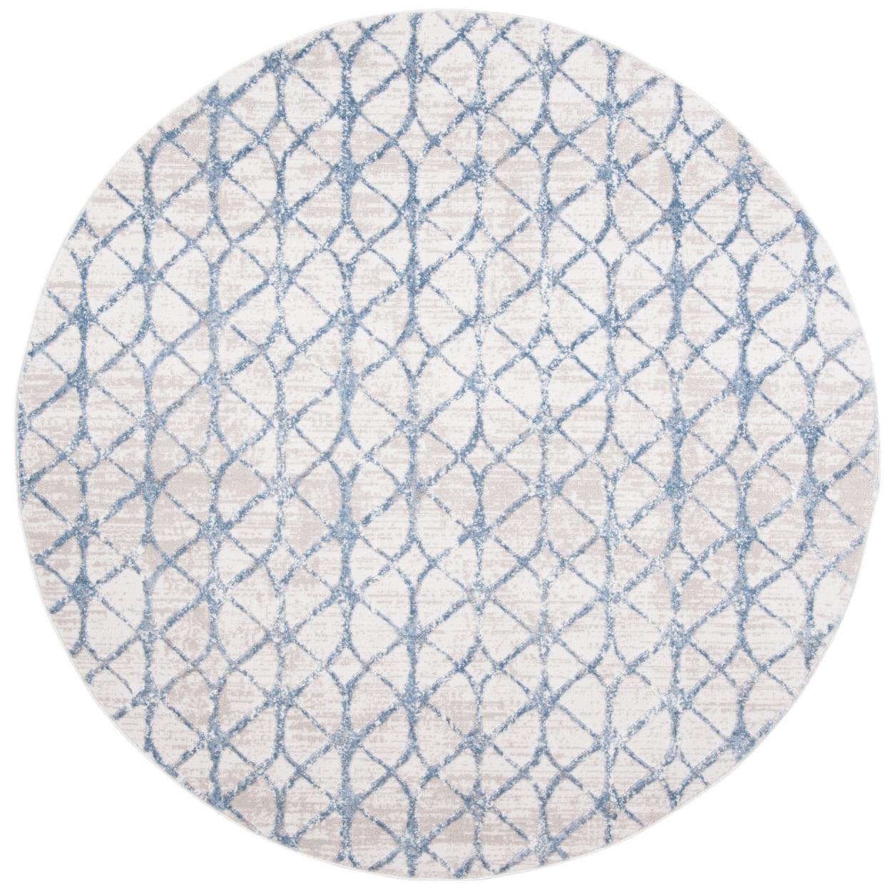 Amelia 9' Round Grey and Blue Geometric Area Rug