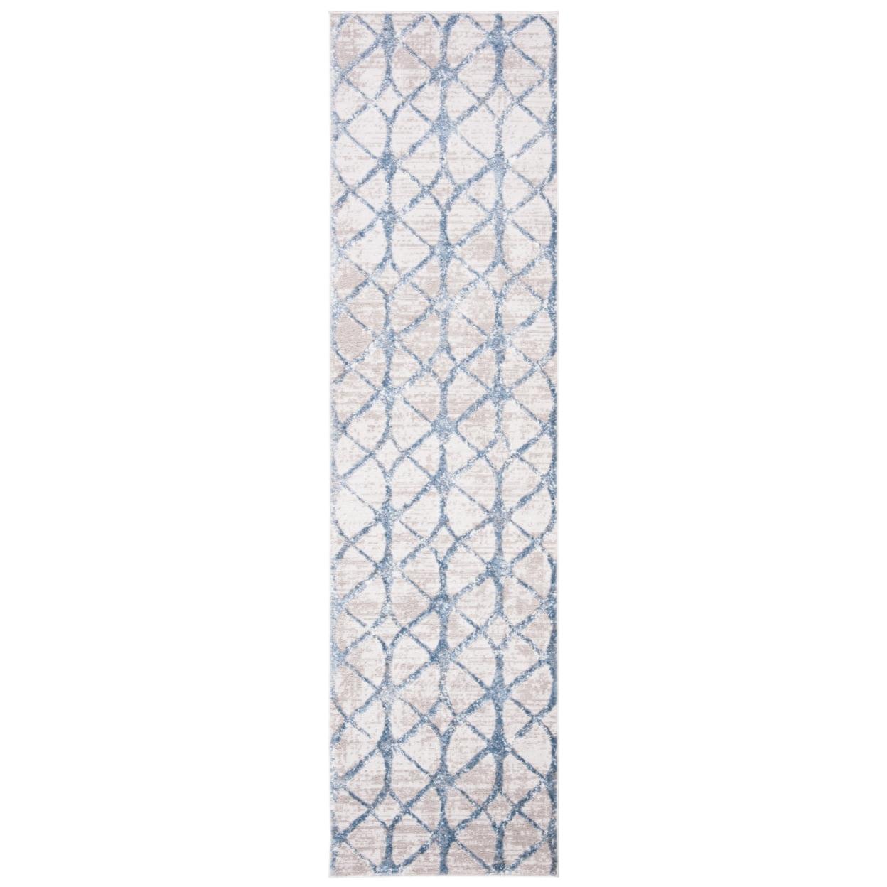 Hand-Knotted Grey/Blue Synthetic Easy-Care Area Rug