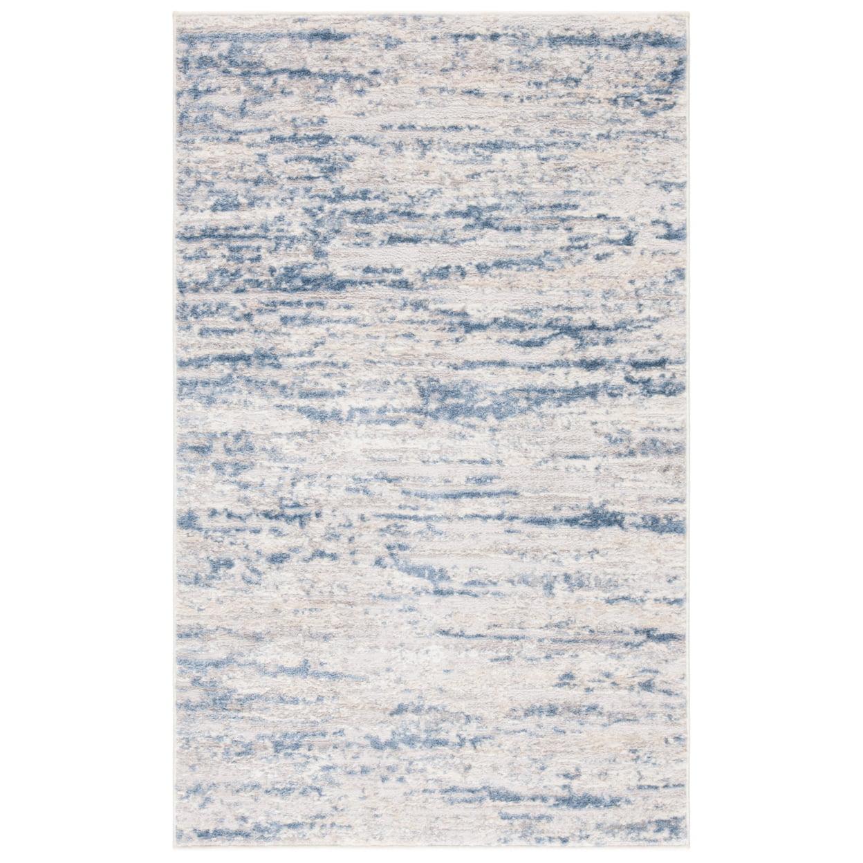 Ivory and Blue Abstract Distressed 2'2" x 4' Area Rug