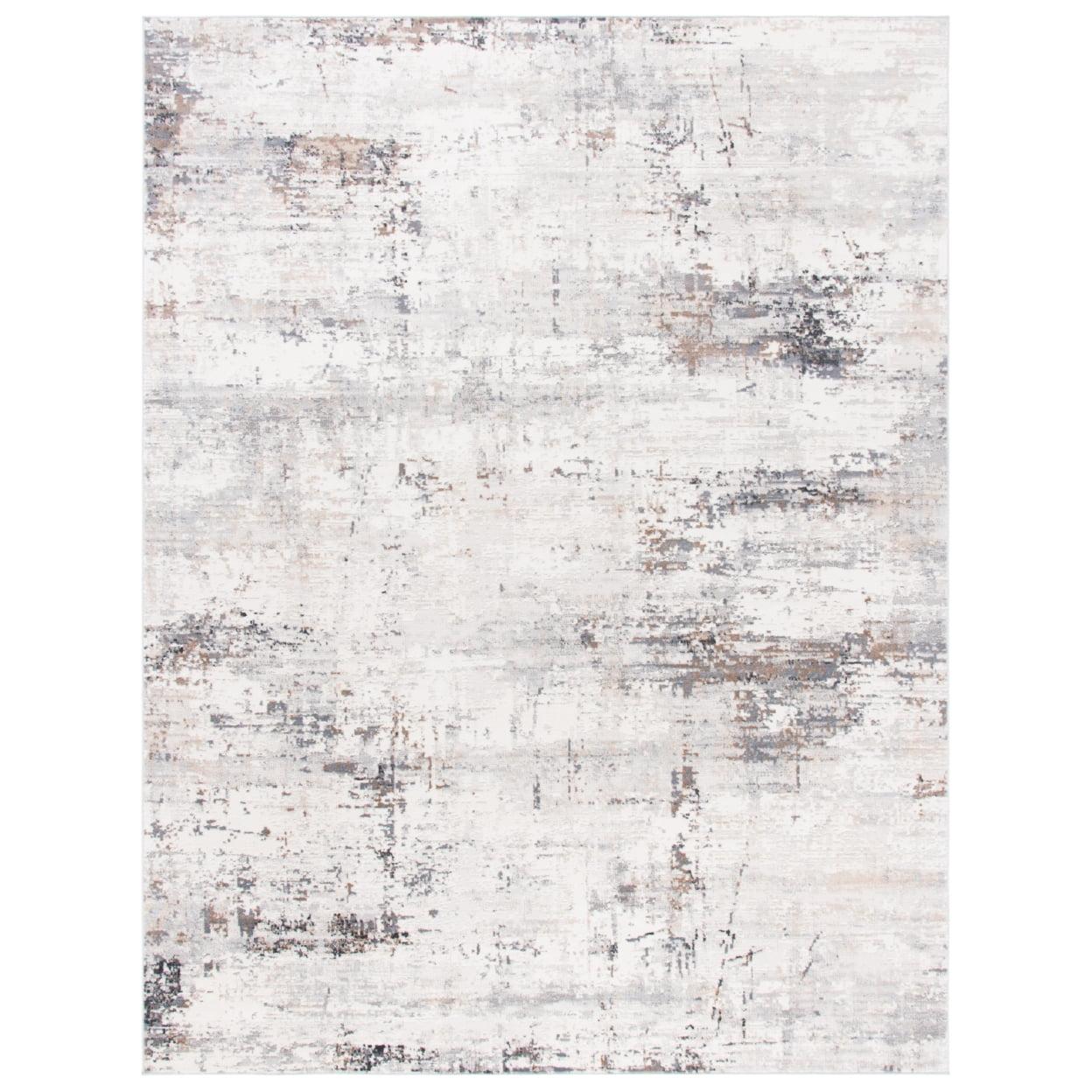 Ivory and Gray Abstract 8' x 10' Stain-Resistant Rug