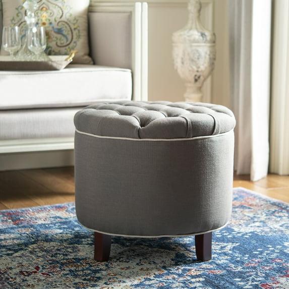 Amelia Tufted Storage Ottoman - Charcoal/True Taupe - Safavieh