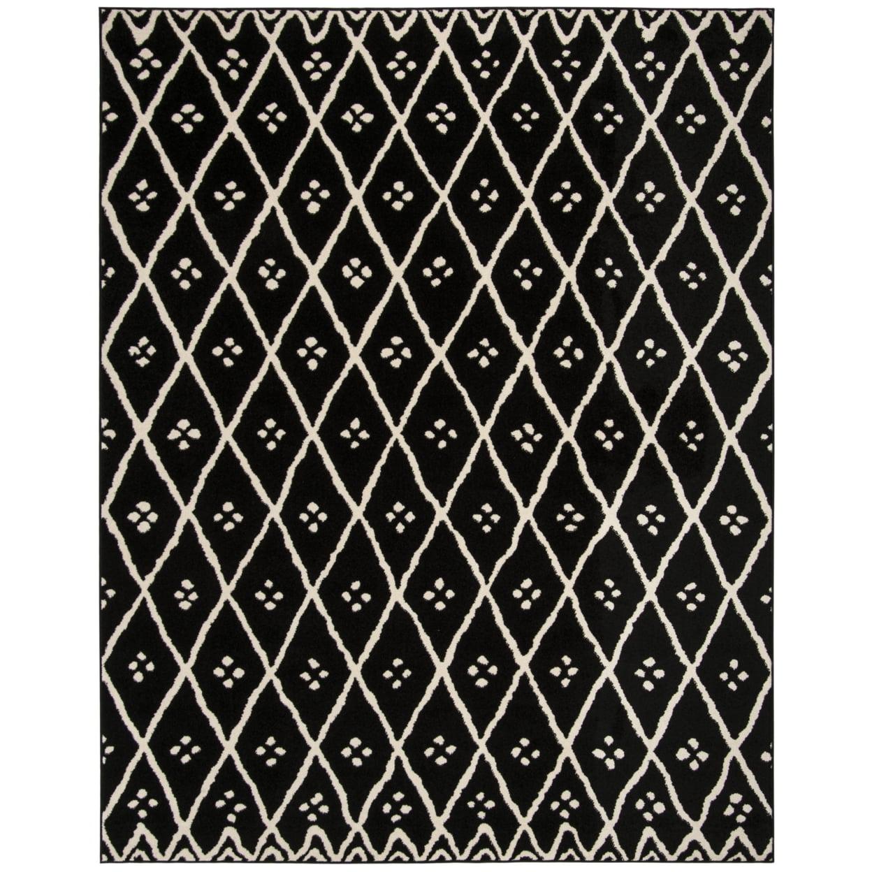 Black and Creme Hand-Knotted Rectangular Area Rug 8' x 10'