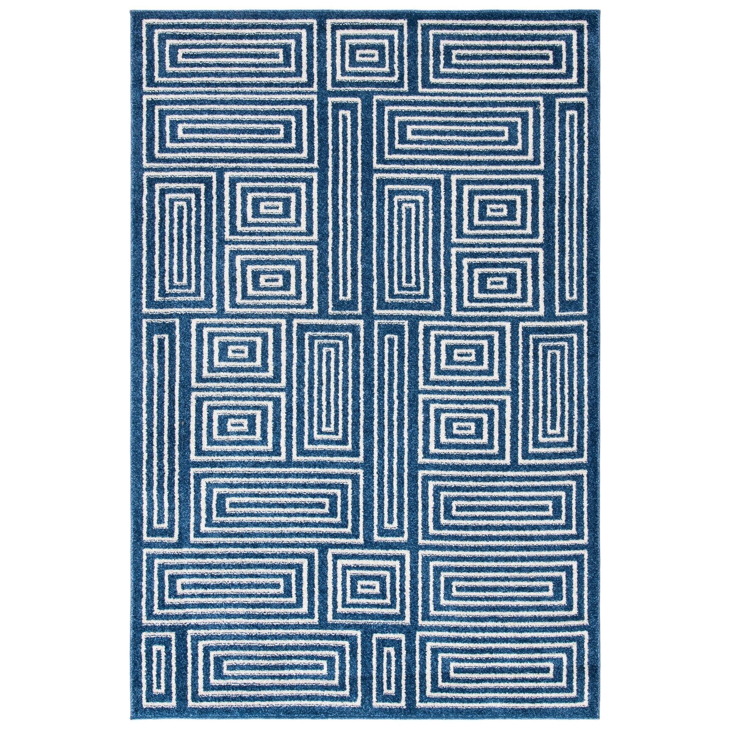 Reversible Navy and Ivory Hand-Knotted Cotton Blend 4' x 6' Area Rug