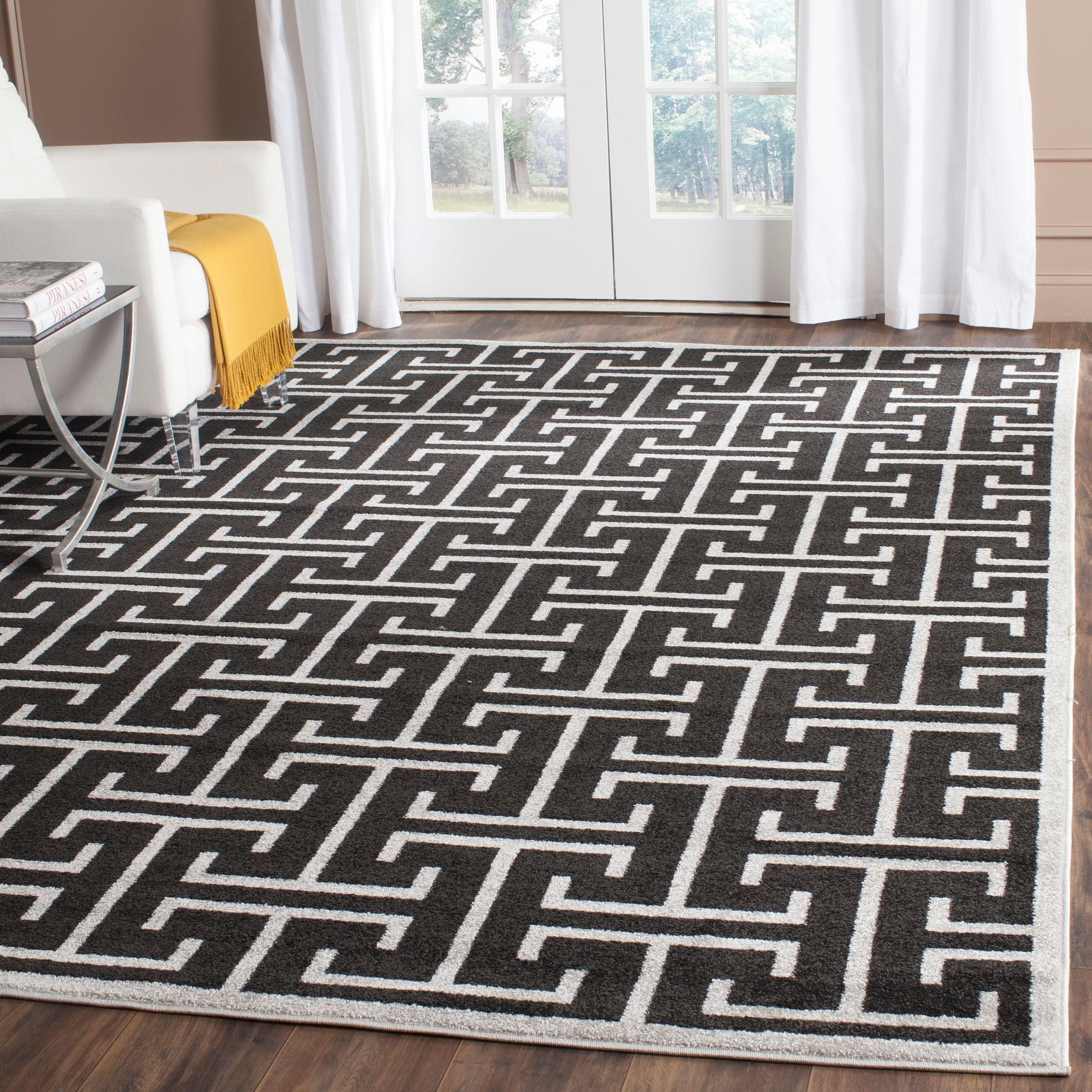 Anthracite and Light Grey Geometric 4' x 6' Area Rug