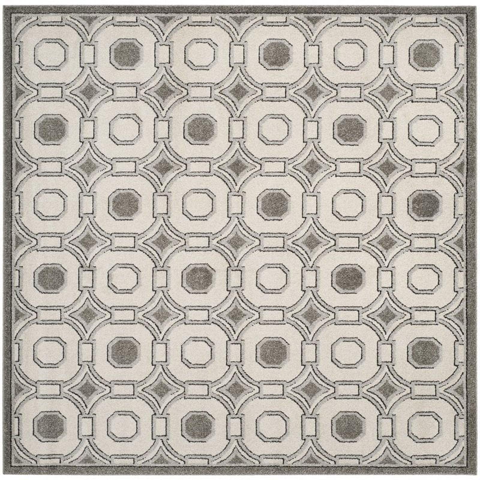 Ivory and Grey Geometric Indoor-Outdoor Square Rug