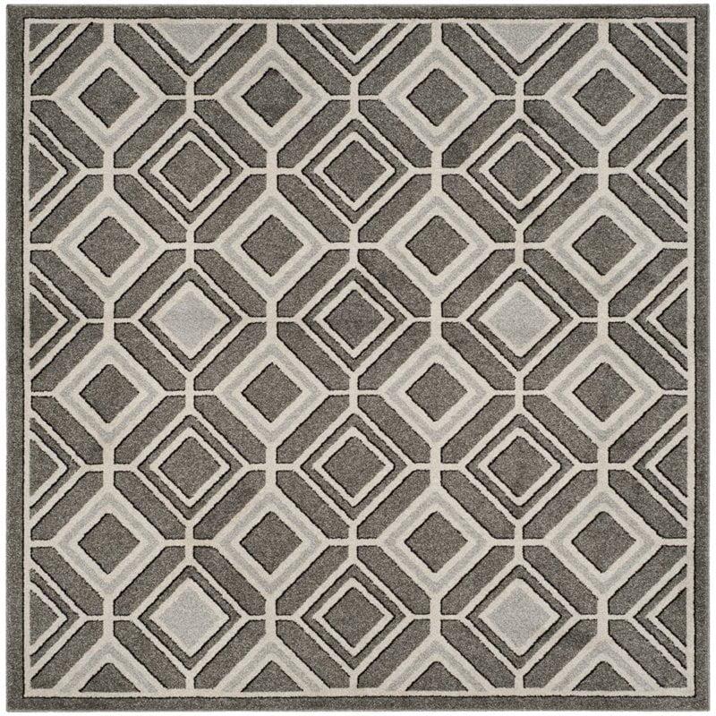 Grey and Light Grey Geometric Square Area Rug, 7' x 7'