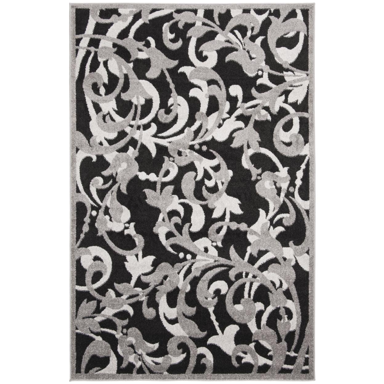 Reversible Anthracite & Light Grey Floral Synthetic 4' x 6' Area Rug