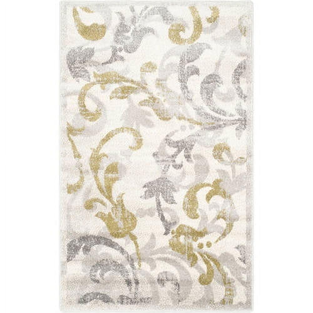 Hand-Knotted Floral Gray Synthetic 4' x 6' Easy-Care Rug