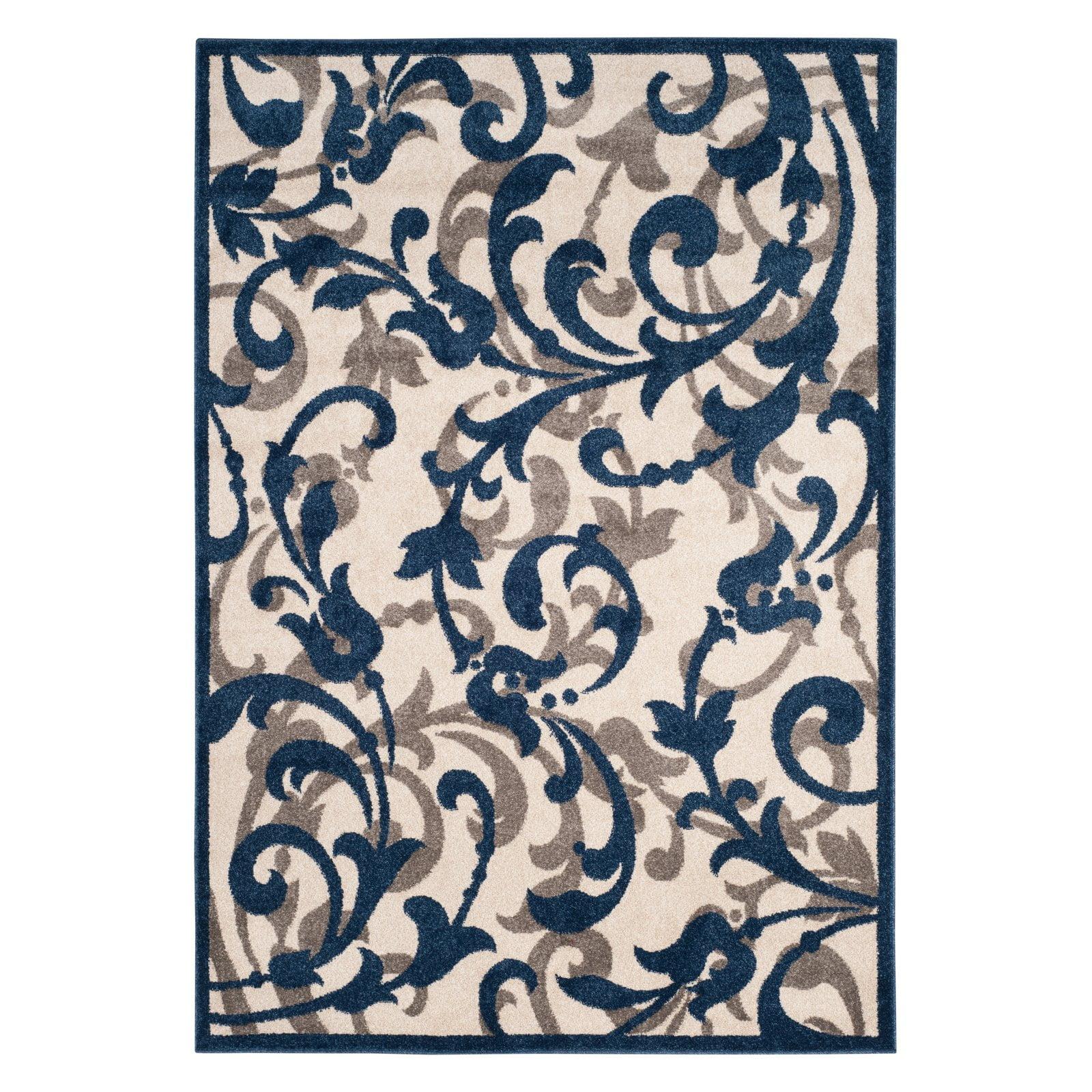 Amherst AMT428 Power Loomed Indoor Area Rug - Ivory/Navy - 4'x6' - Safavieh