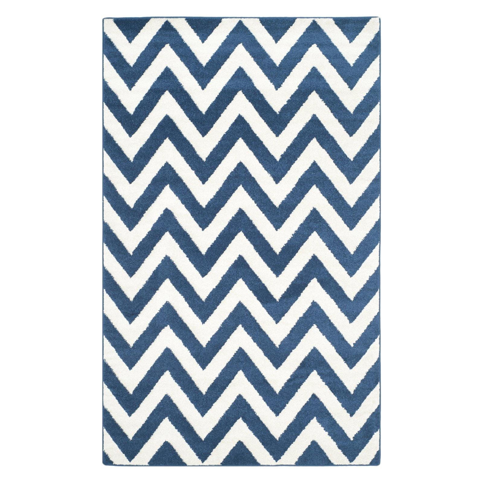 Navy and Beige Chevron Pattern Synthetic Area Rug, 2'6" x 4'